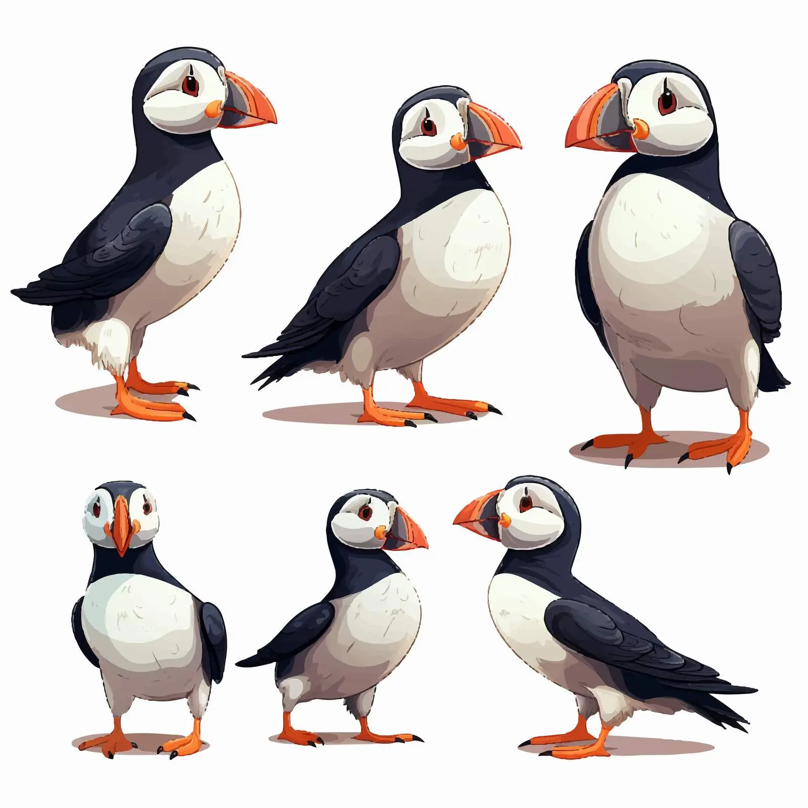Puffin Bird Cartoon Characters in Various Poses — free download from Dotvec