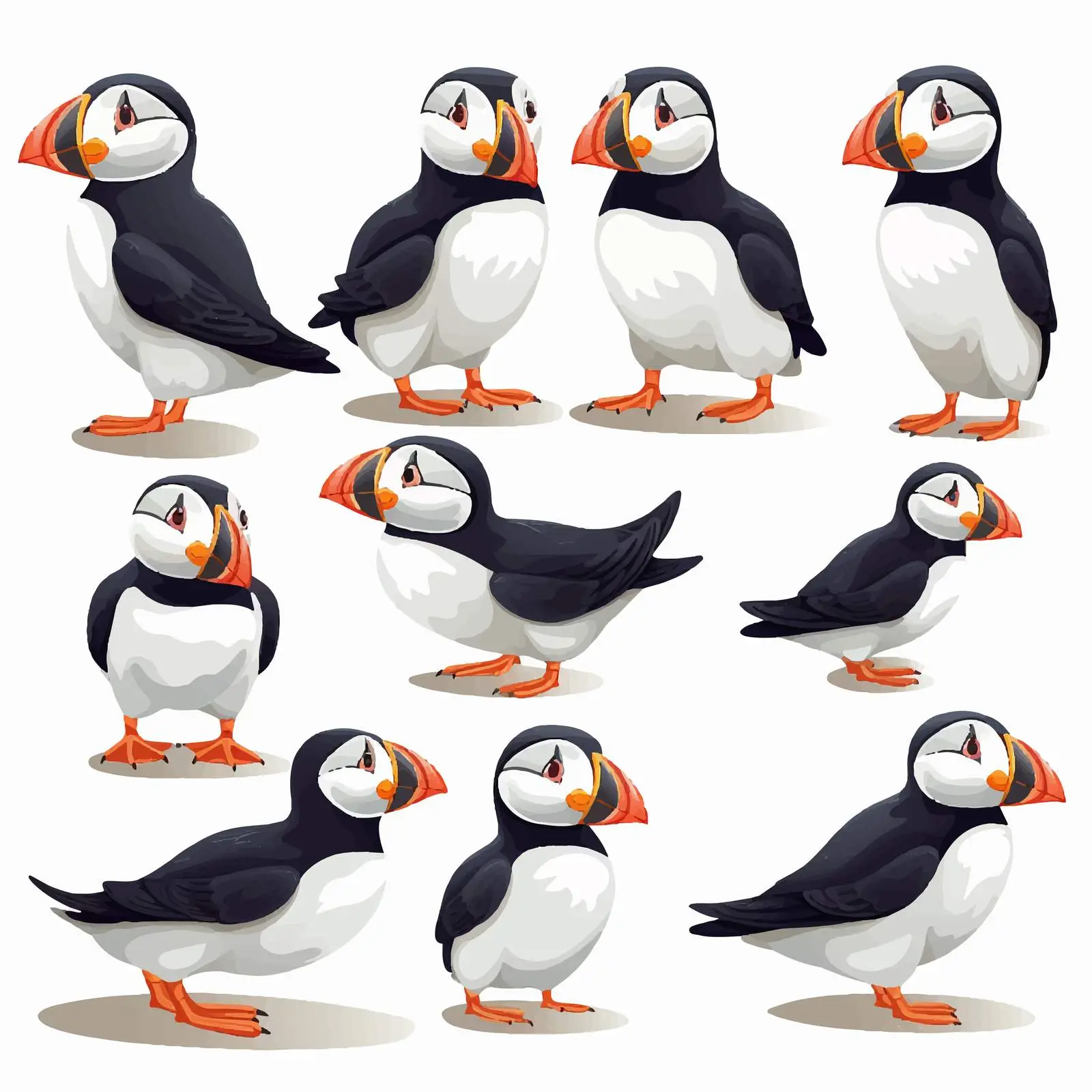 Puffin Bird Cartoon Characters in Various Poses — free download from Dotvec