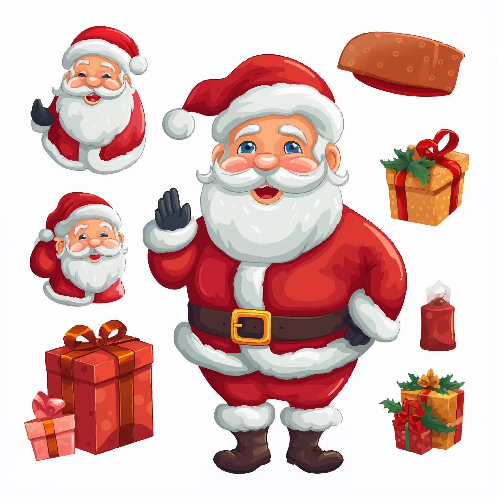 Santa Claus Cartoon Character and Christmas Objects — free download from Dotvec