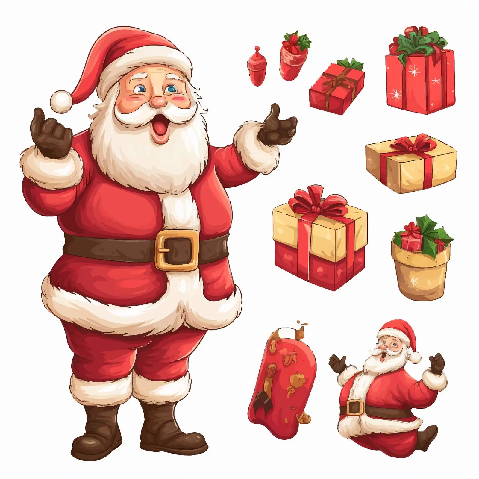 Santa Claus Cartoon Characters and Christmas Objects — free download from Dotvec
