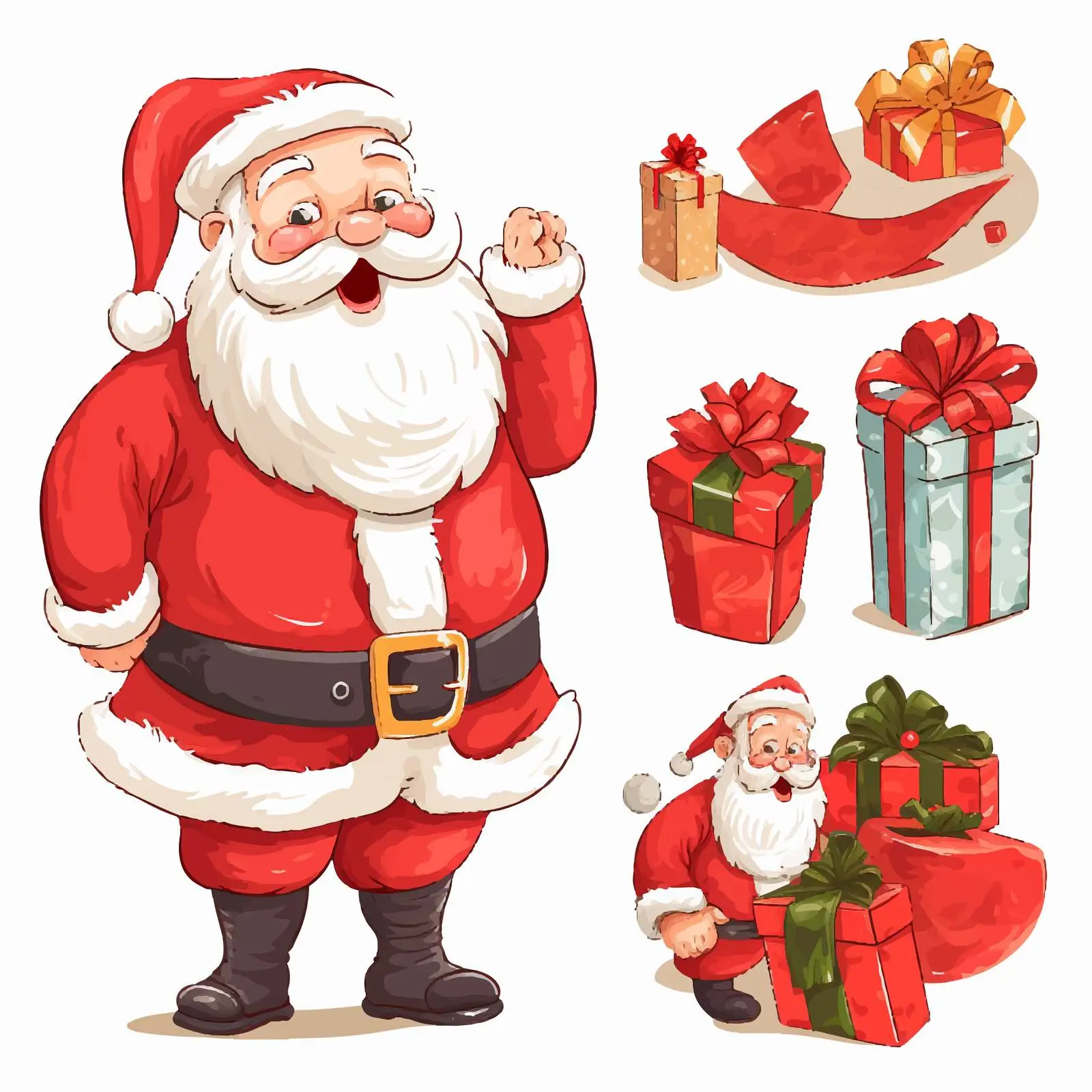 Santa Claus Cartoon Characters with Christmas Objects — free download from Dotvec
