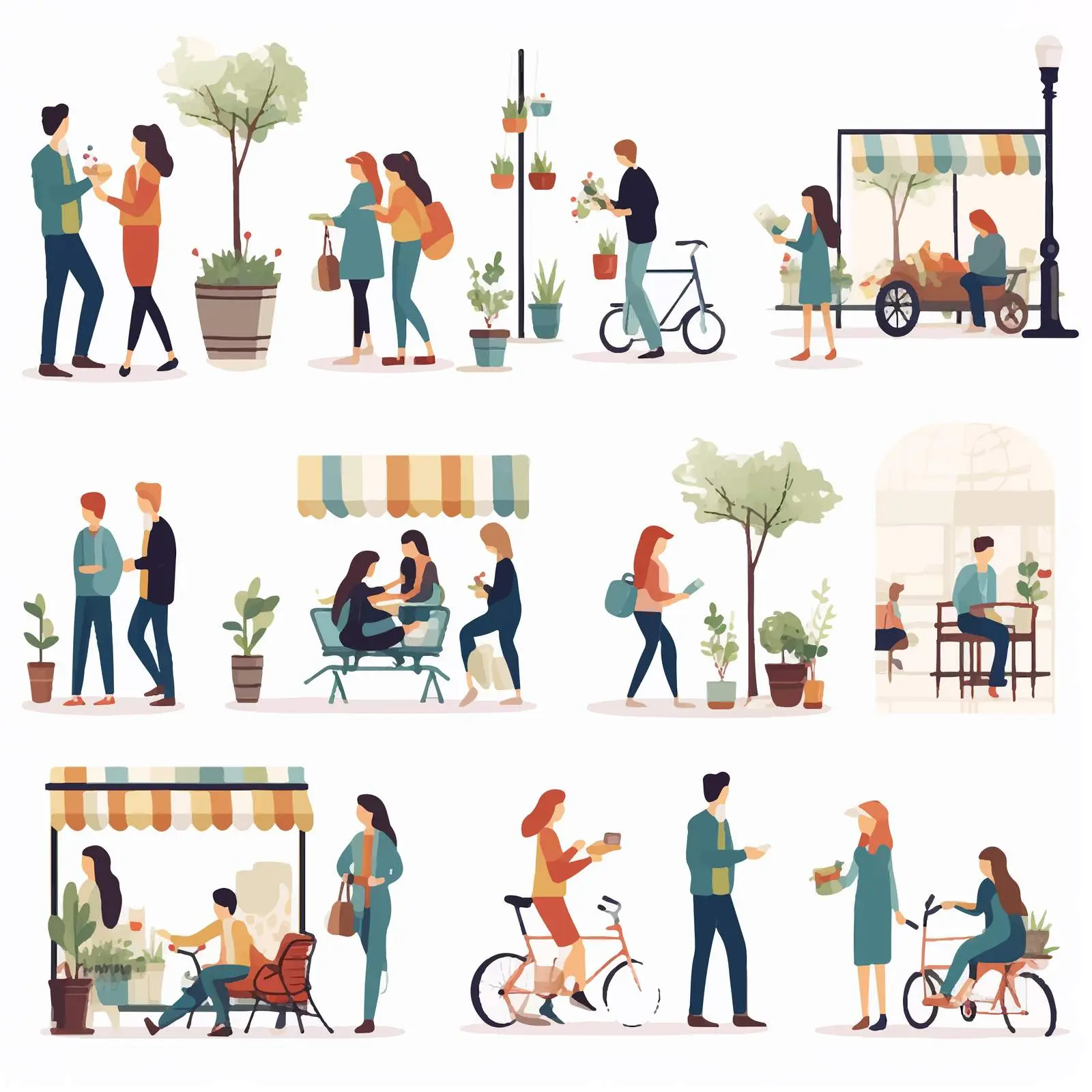 Colorful Cartoon Scenes with People Vector Illustrations — free download from Dotvec