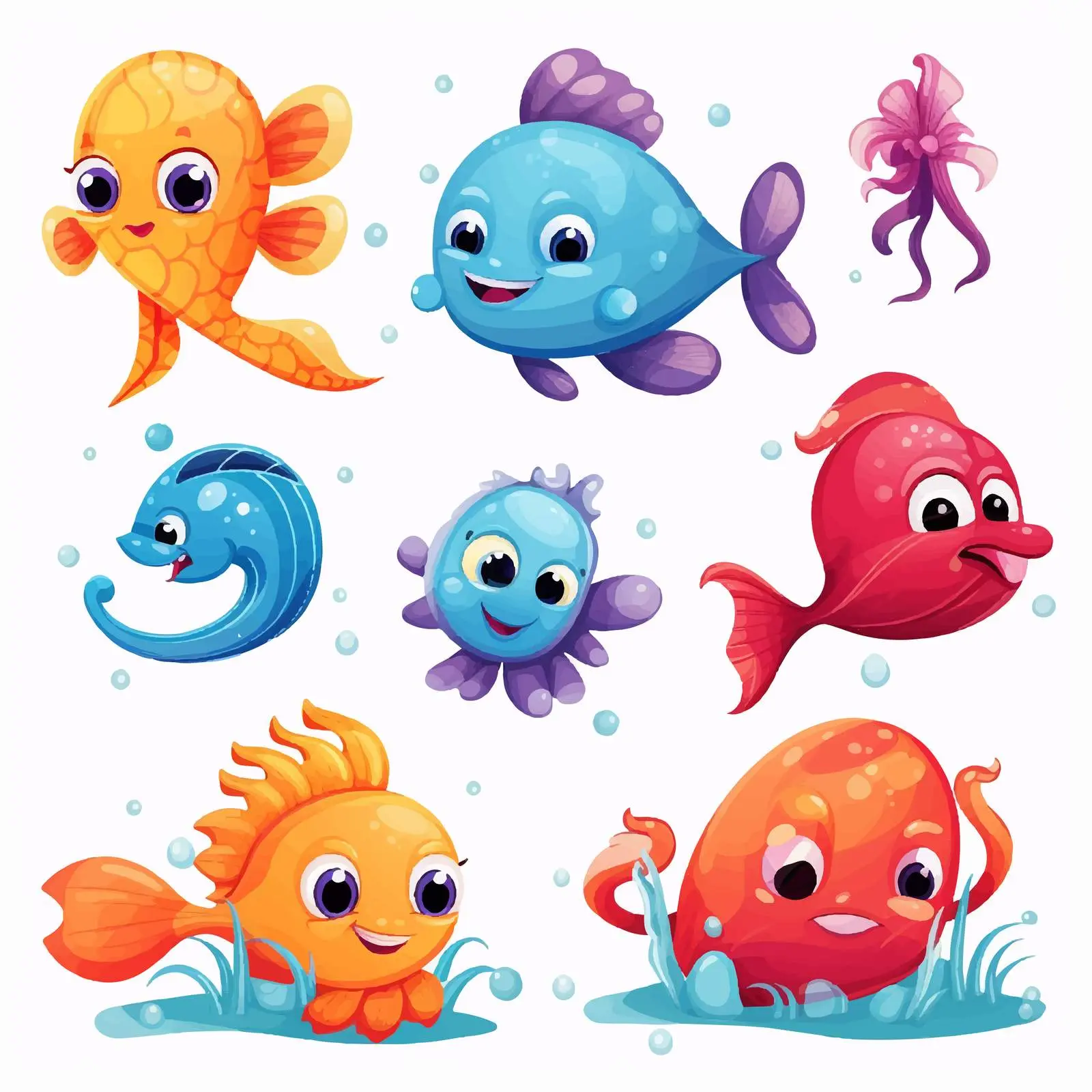 Cartoon Sea Creatures Summer Illustration – free ocean scenery image from Dotvec