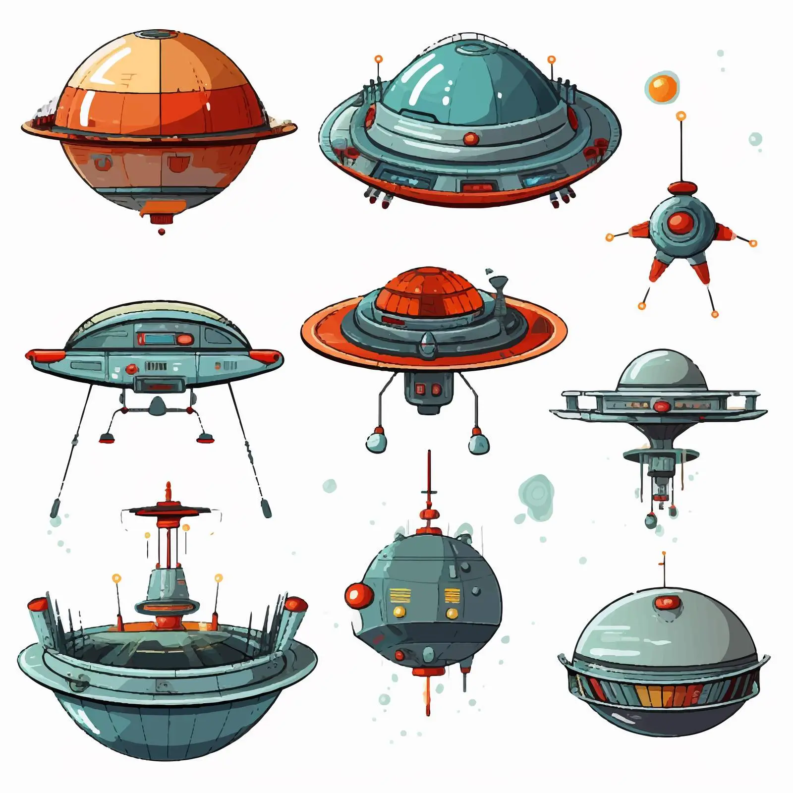 Spaceship and Satellite Vector Illustration Set — free download from Dotvec