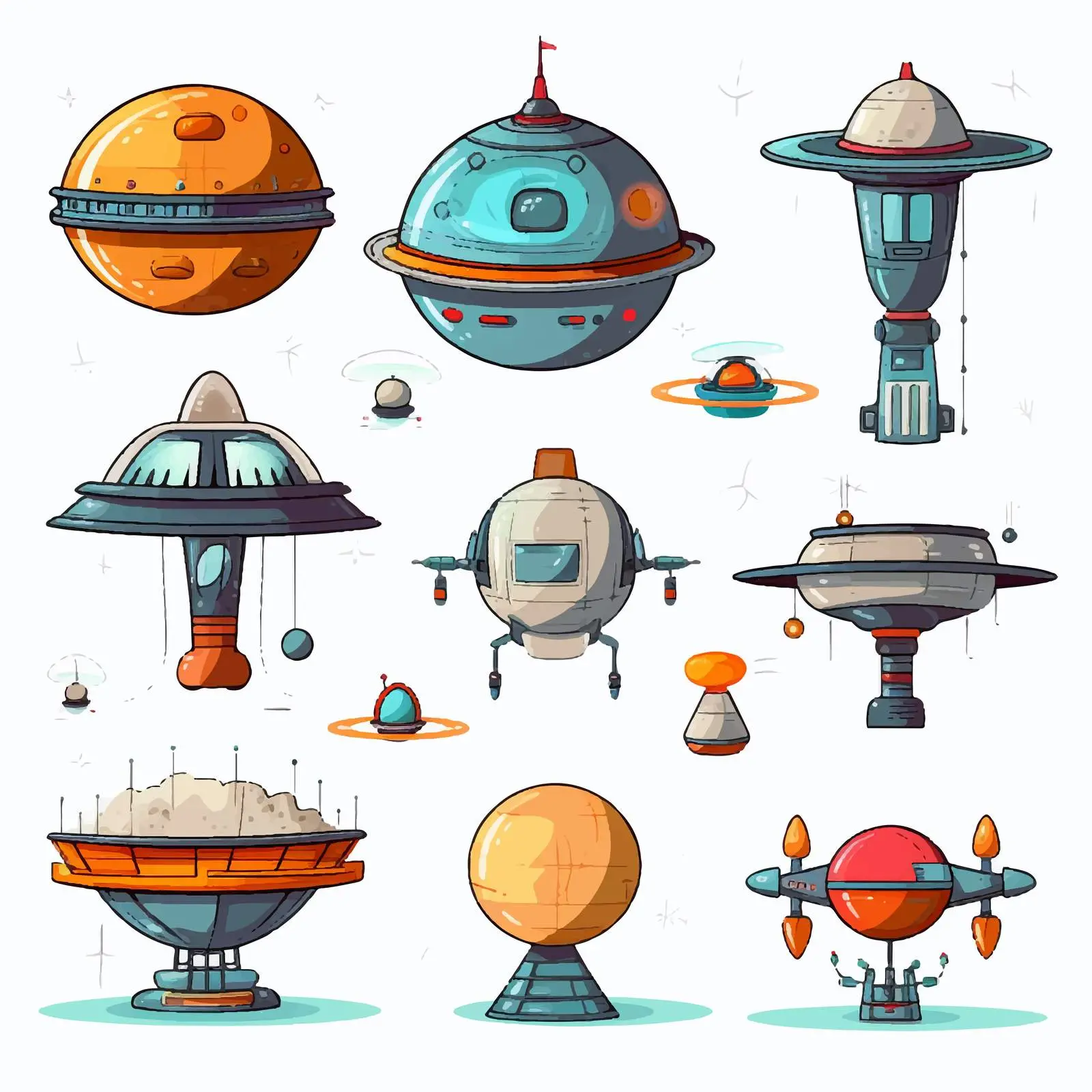 Spaceship and Satellite Vector Illustration Collection — free download from Dotvec