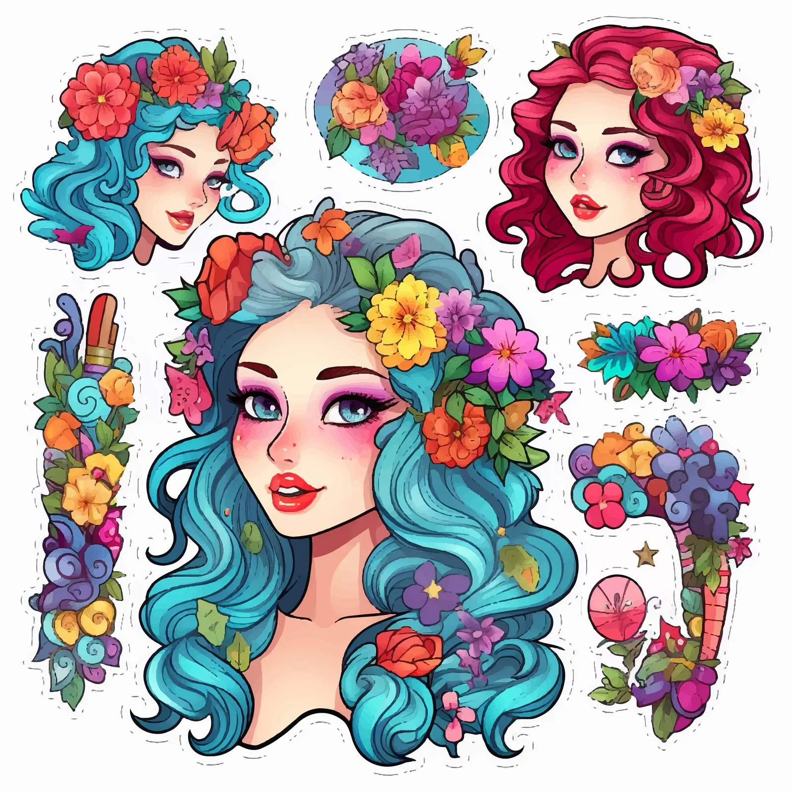 Bright Makeup Holiday Girl Sticker Set — free download from Dotvec