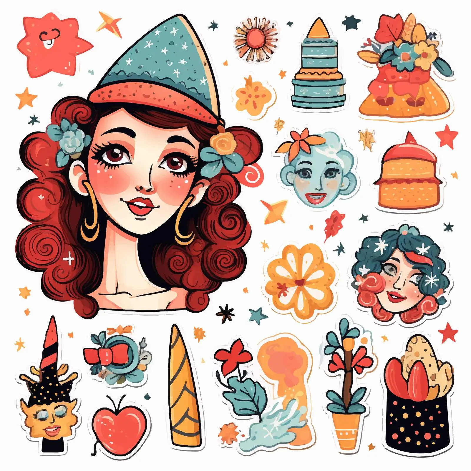 Bright Holiday Makeup Girl Sticker Set – free fun decor image from Dotvec