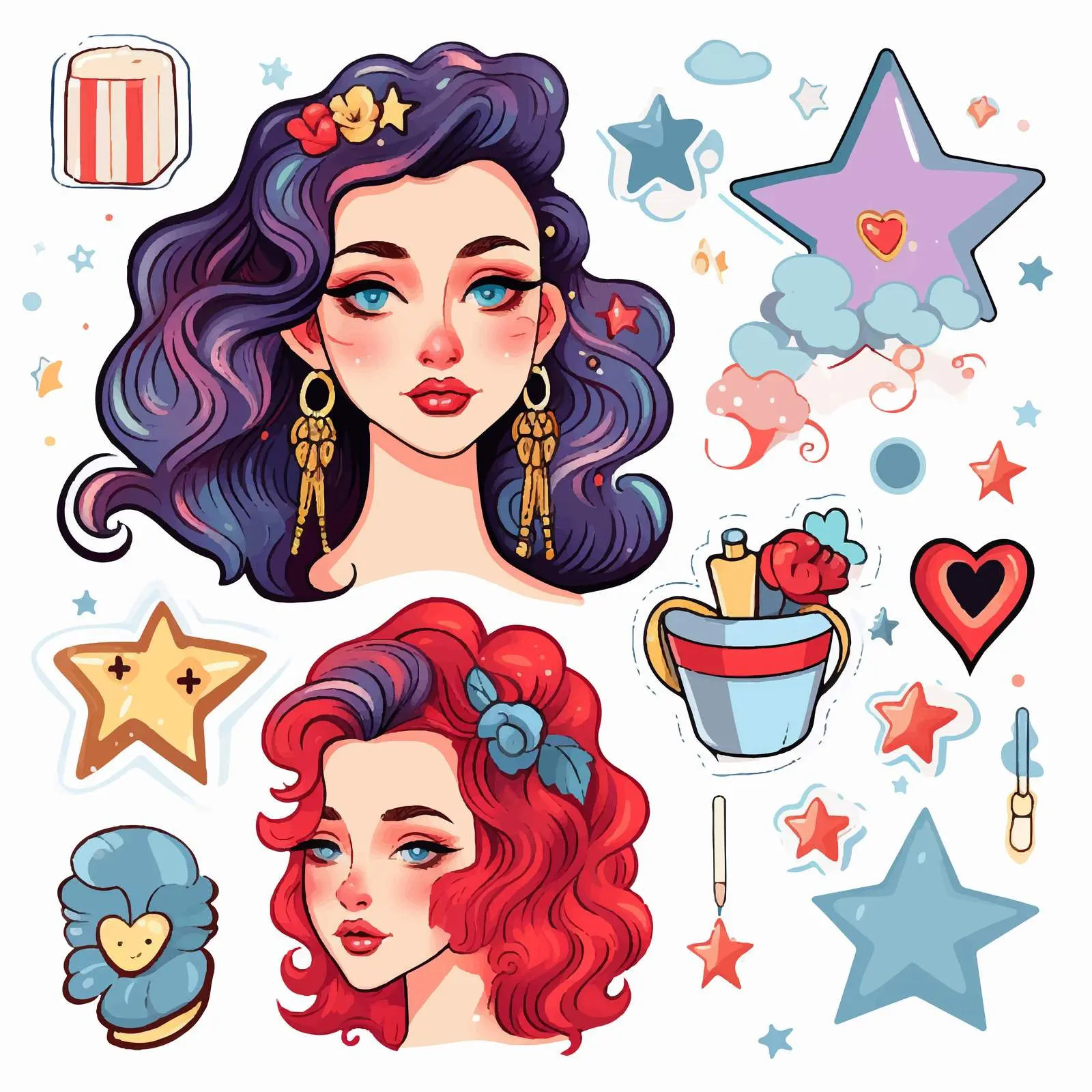 Bright Makeup Holiday Girl Stickers Set — free download from Dotvec