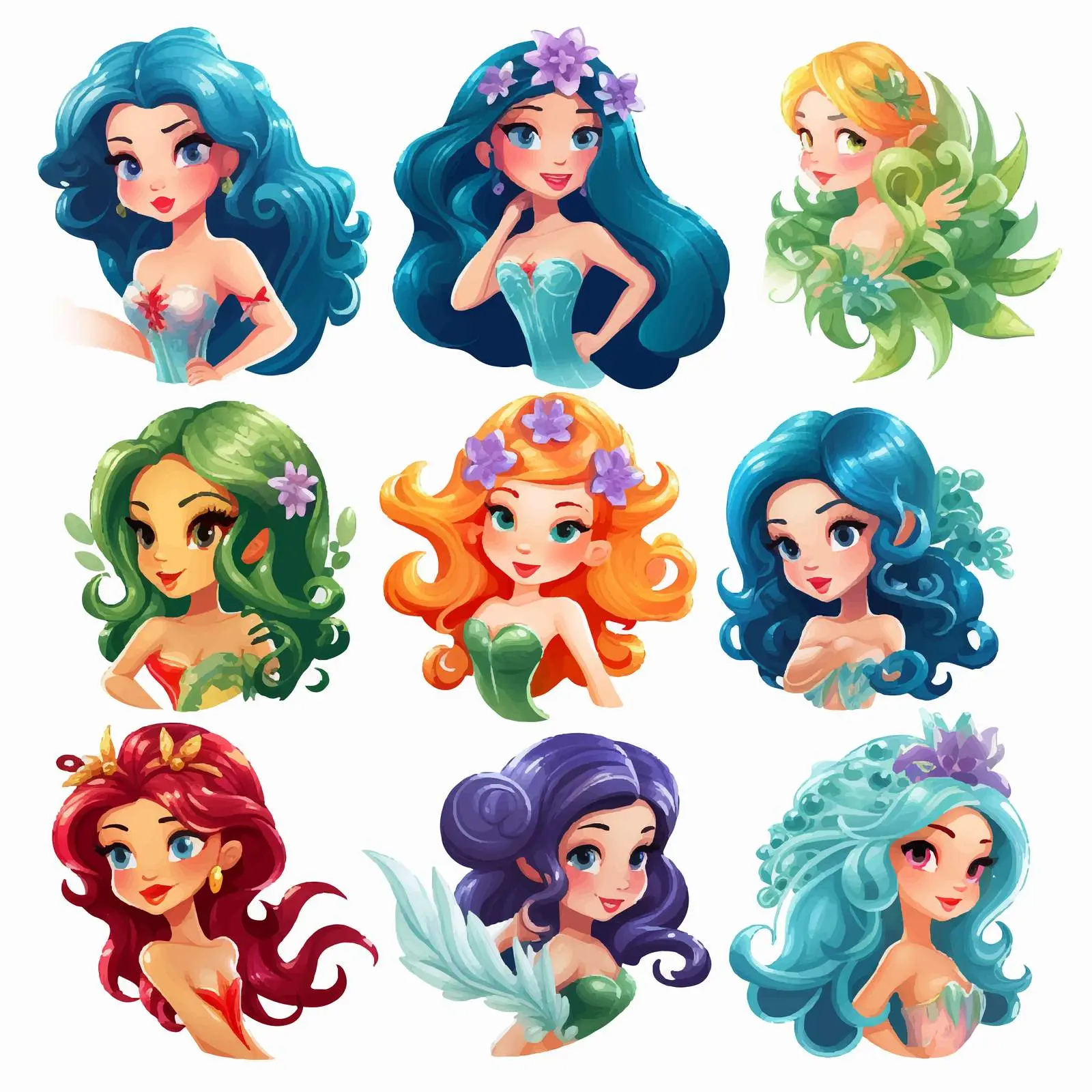 Beautiful Fairy and Mermaid Cartoon Stickers Set — free download from Dotvec