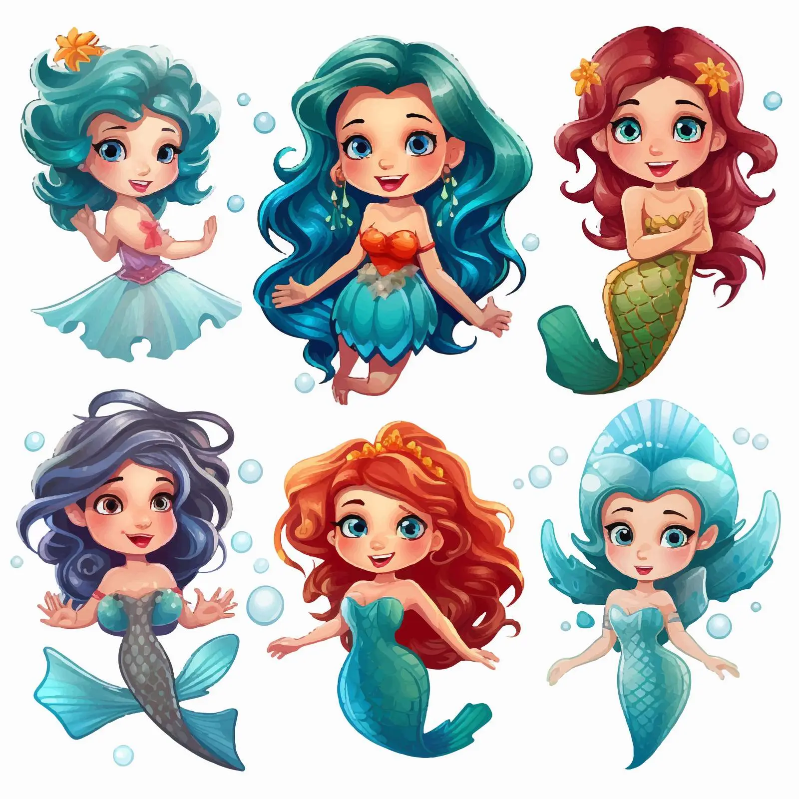 Beautiful Fairy and Mermaid Cartoon Stickers — free download from Dotvec