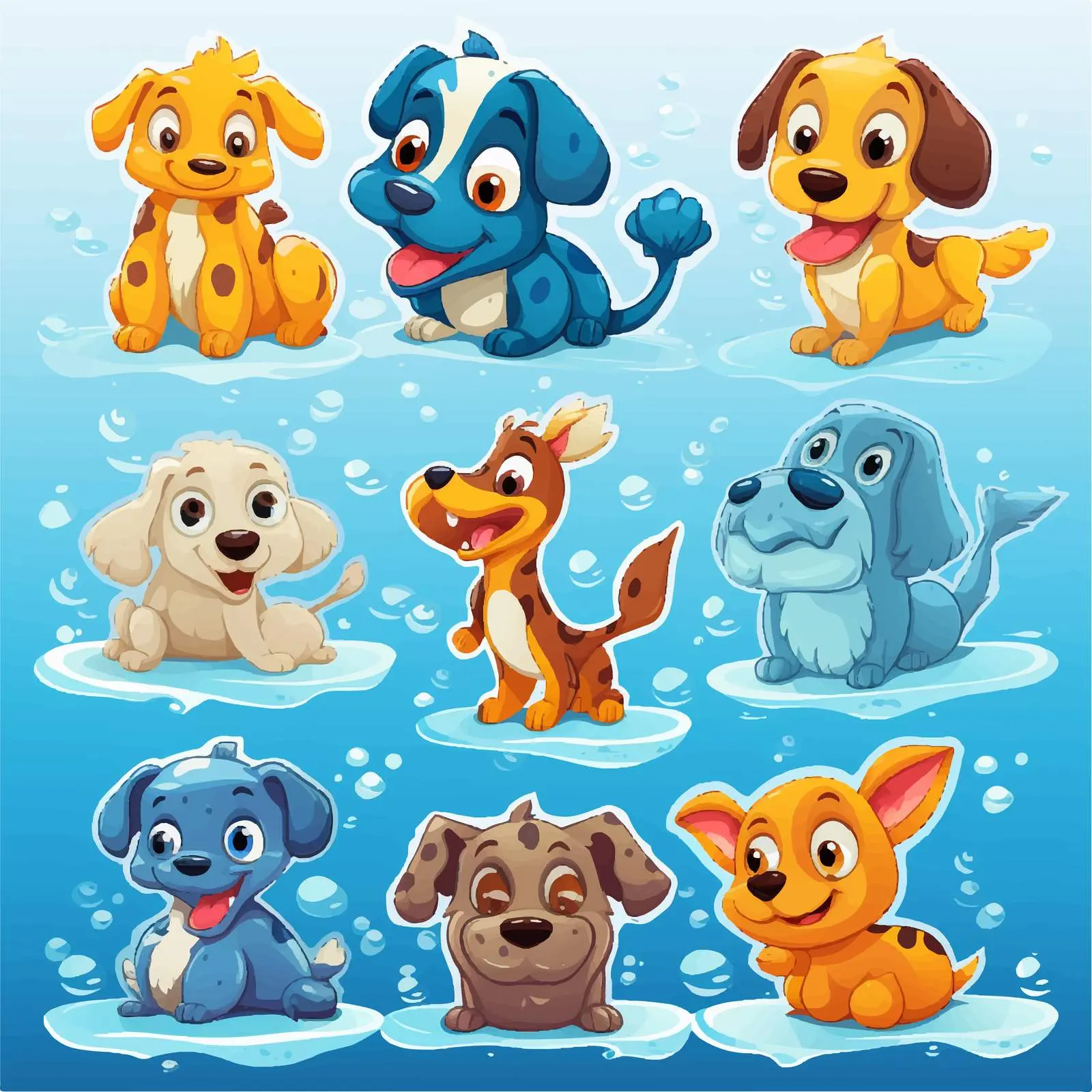 Cartoon Sea Animals and Dog Stickers — free download from Dotvec