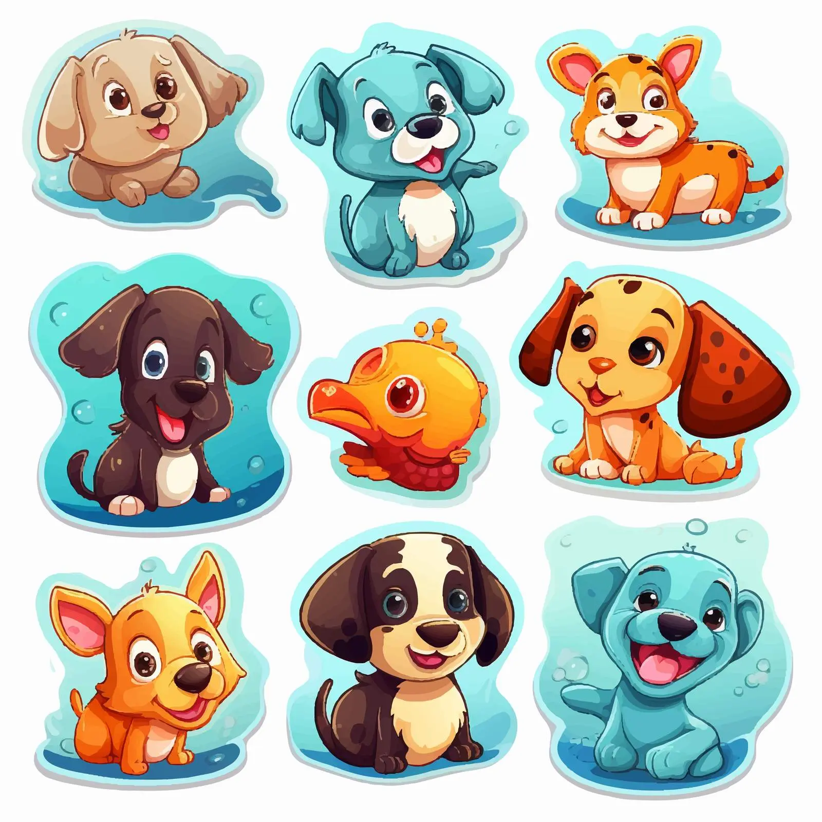 Cartoon Sea Animals and Dogs Sticker Set — free download from Dotvec