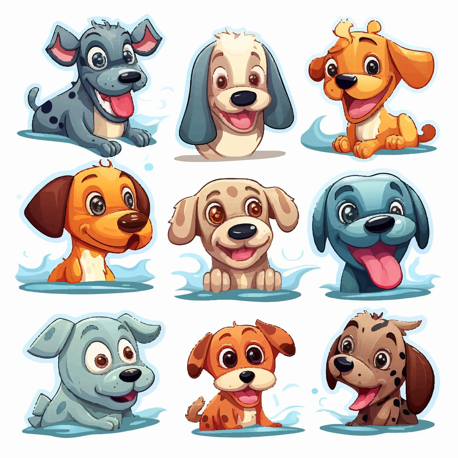 Cartoon Sea Animals and Dogs Sticker Set — free download from Dotvec