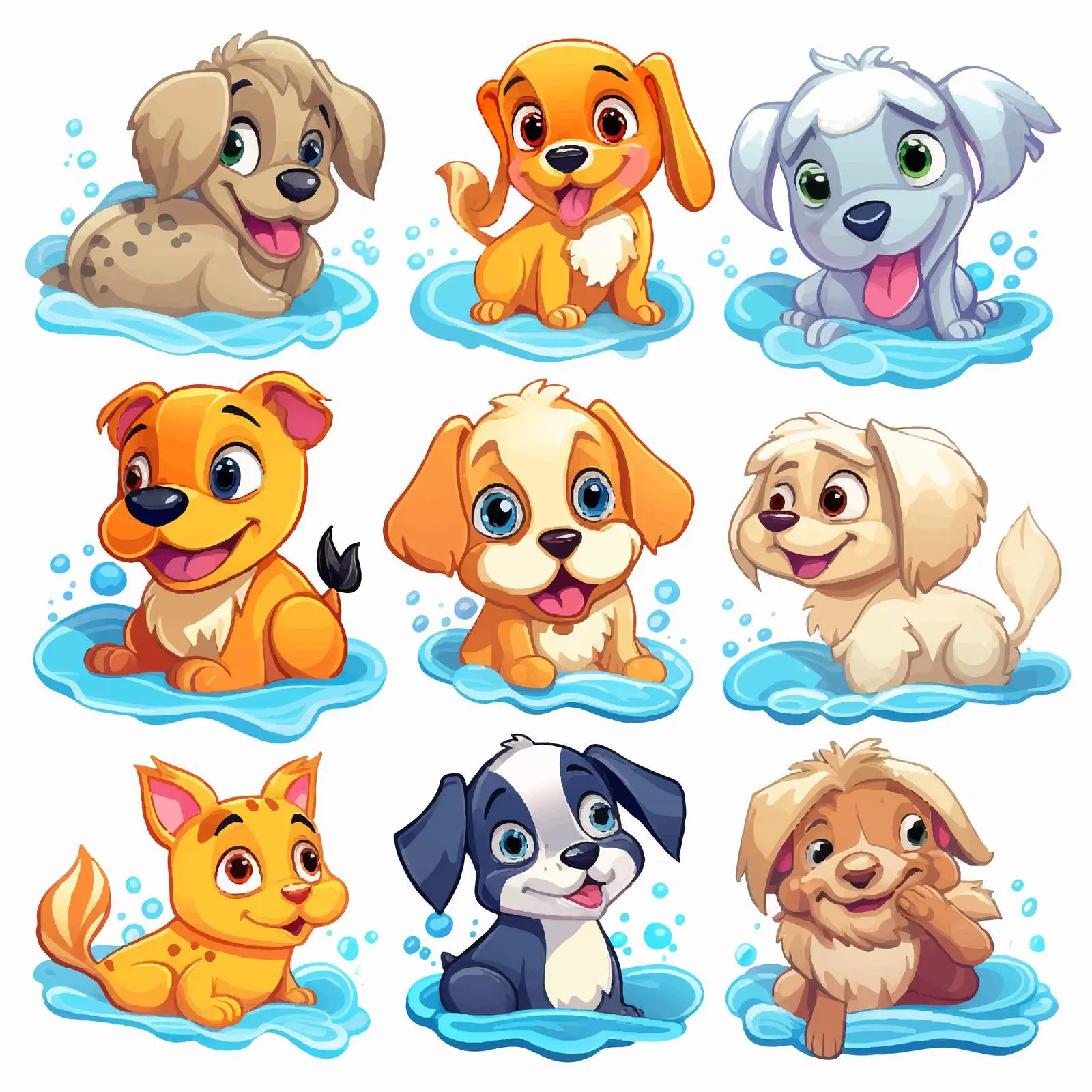 Cartoon Sea Animals and Dogs Sticker Set — free download from Dotvec
