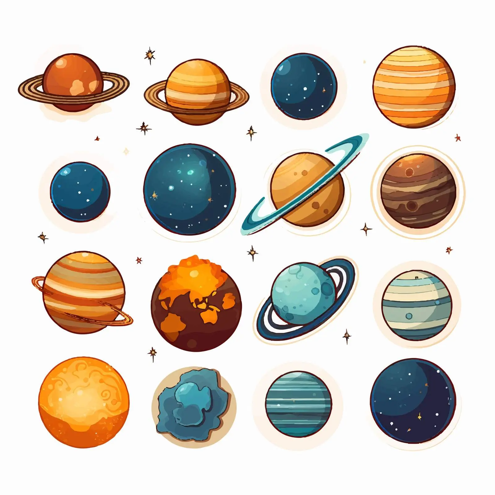 Solar System Objects Sticker Set Illustration — free download from Dotvec