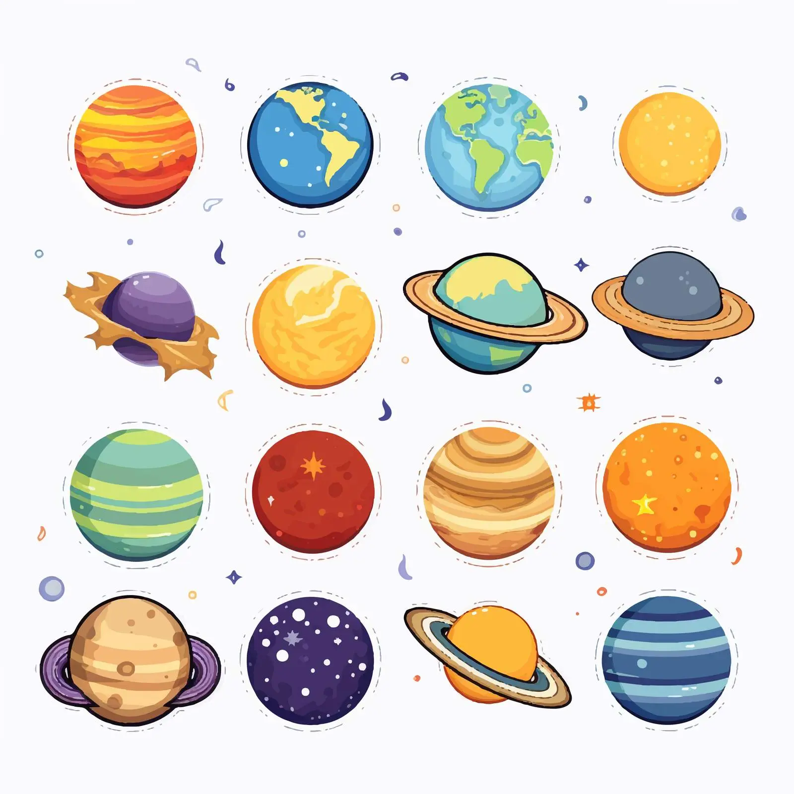 Solar System Objects Sticker Set — free download from Dotvec