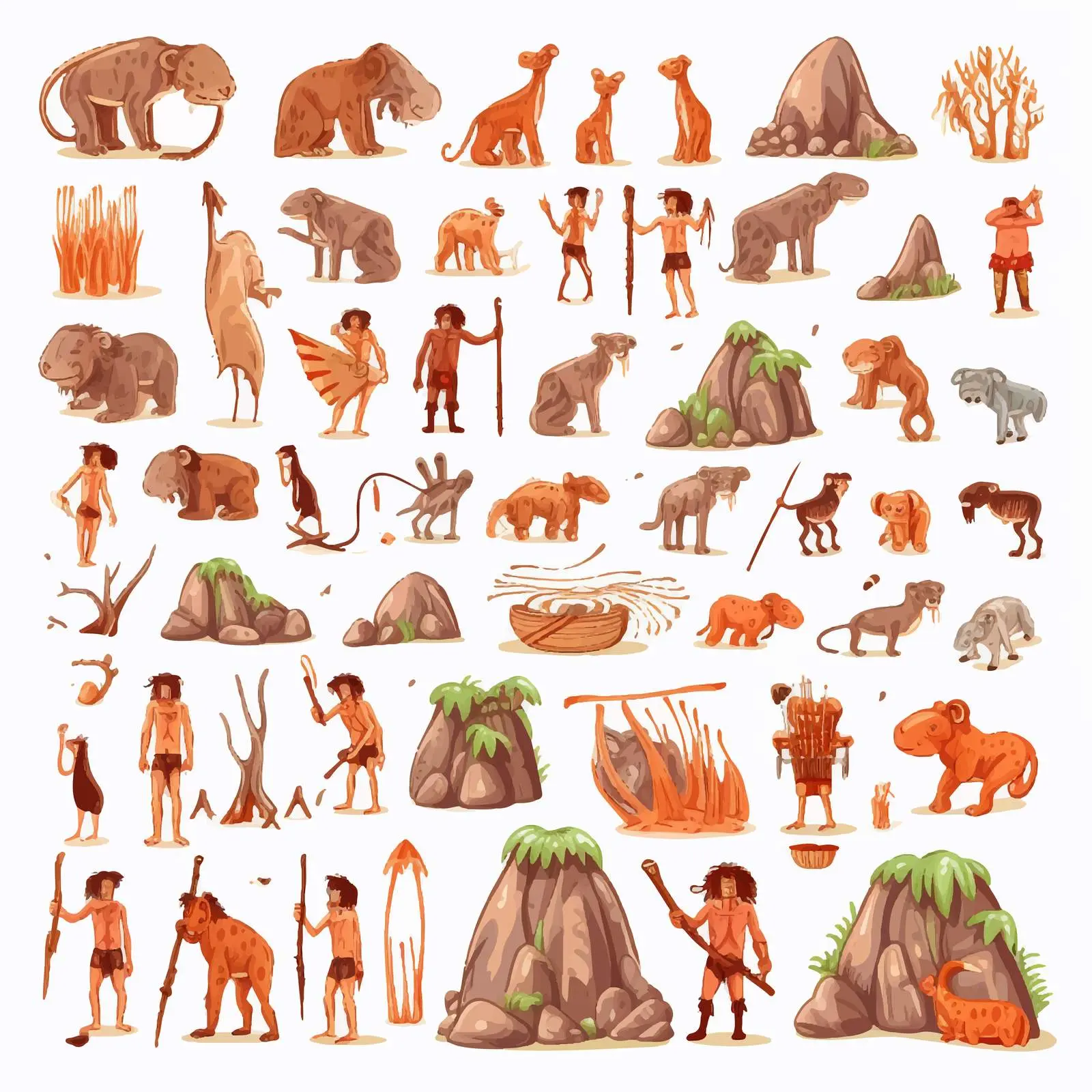 Stone Age Theme with Primitive Children and Mammoth — free download from Dotvec