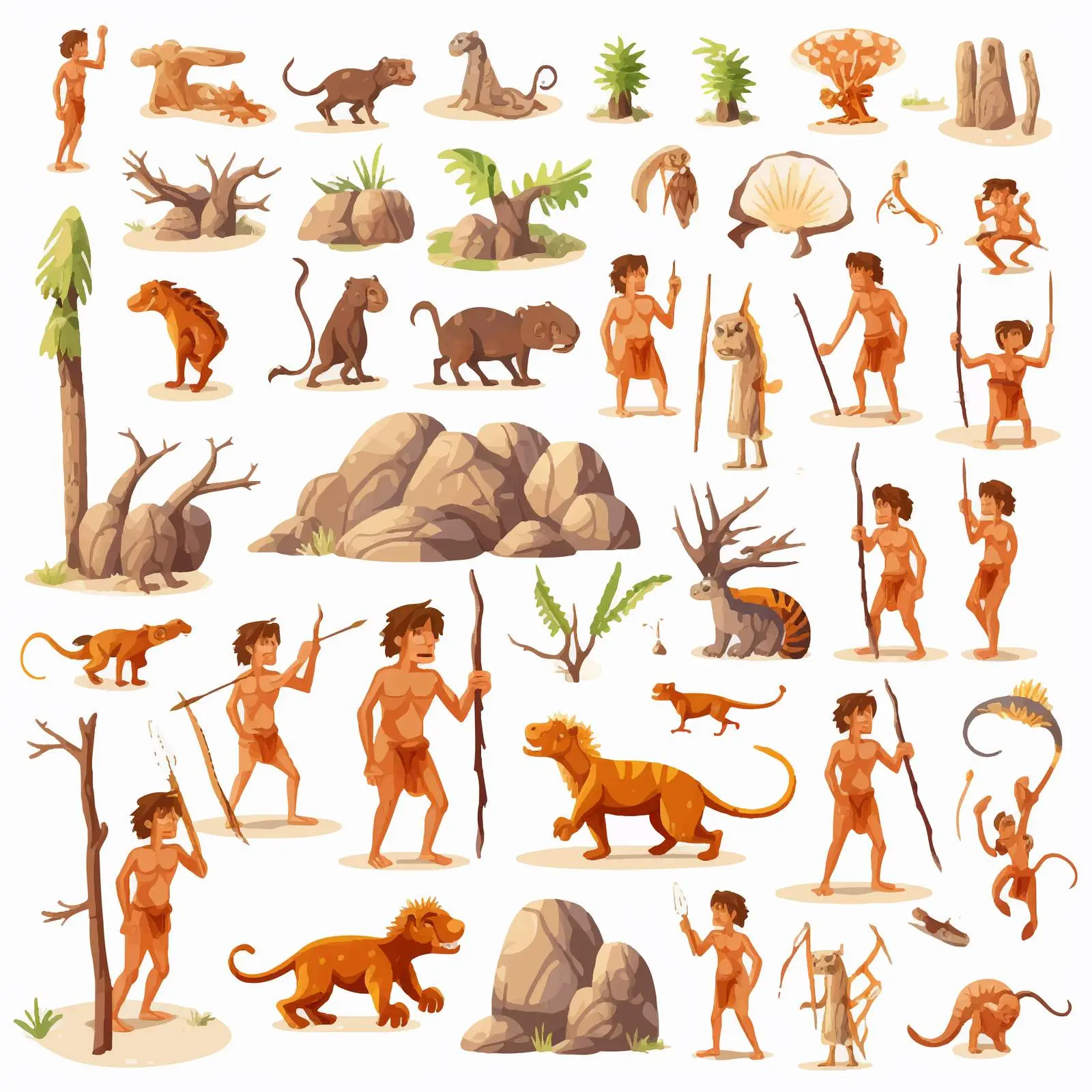 Stone Age Primitive Children with Mammoth Illustration — free download from Dotvec