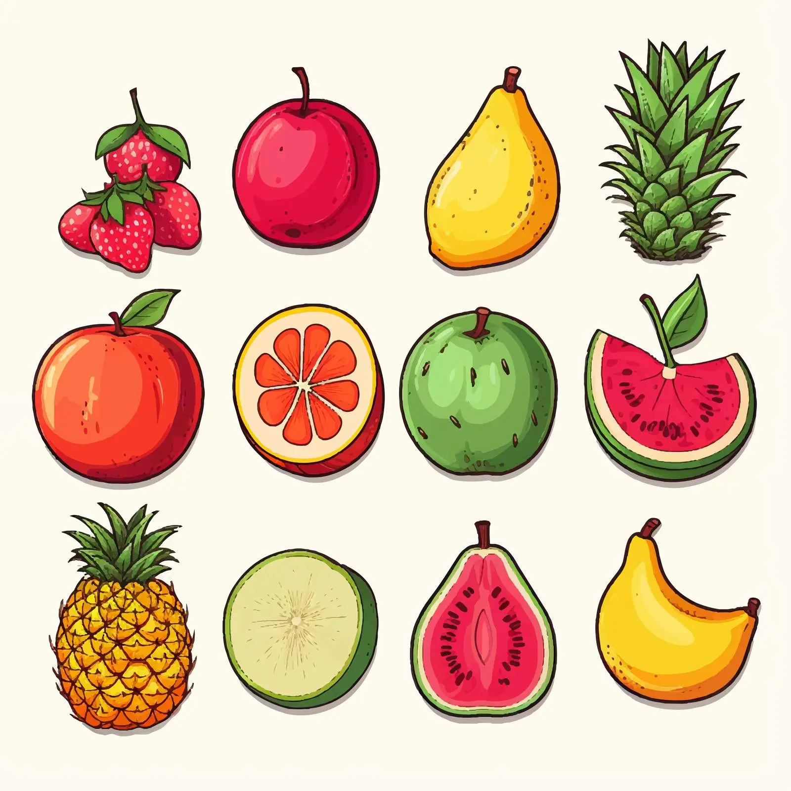 Exotic Tropical Fruits Whole and Cut Collection — free download from Dotvec