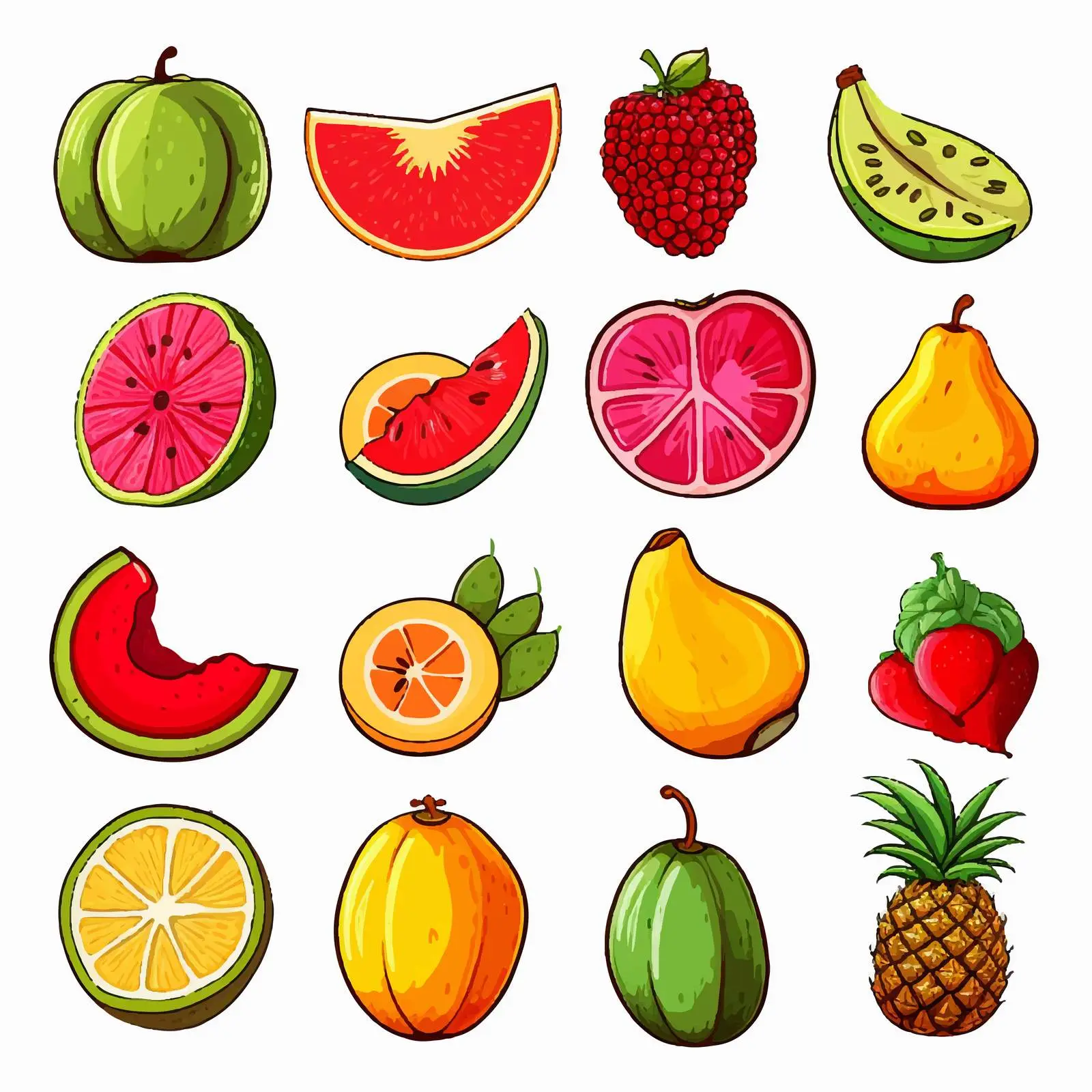 Exotic Tropical Fruits Whole and Cut Vectors – free fruit collection image from Dotvec