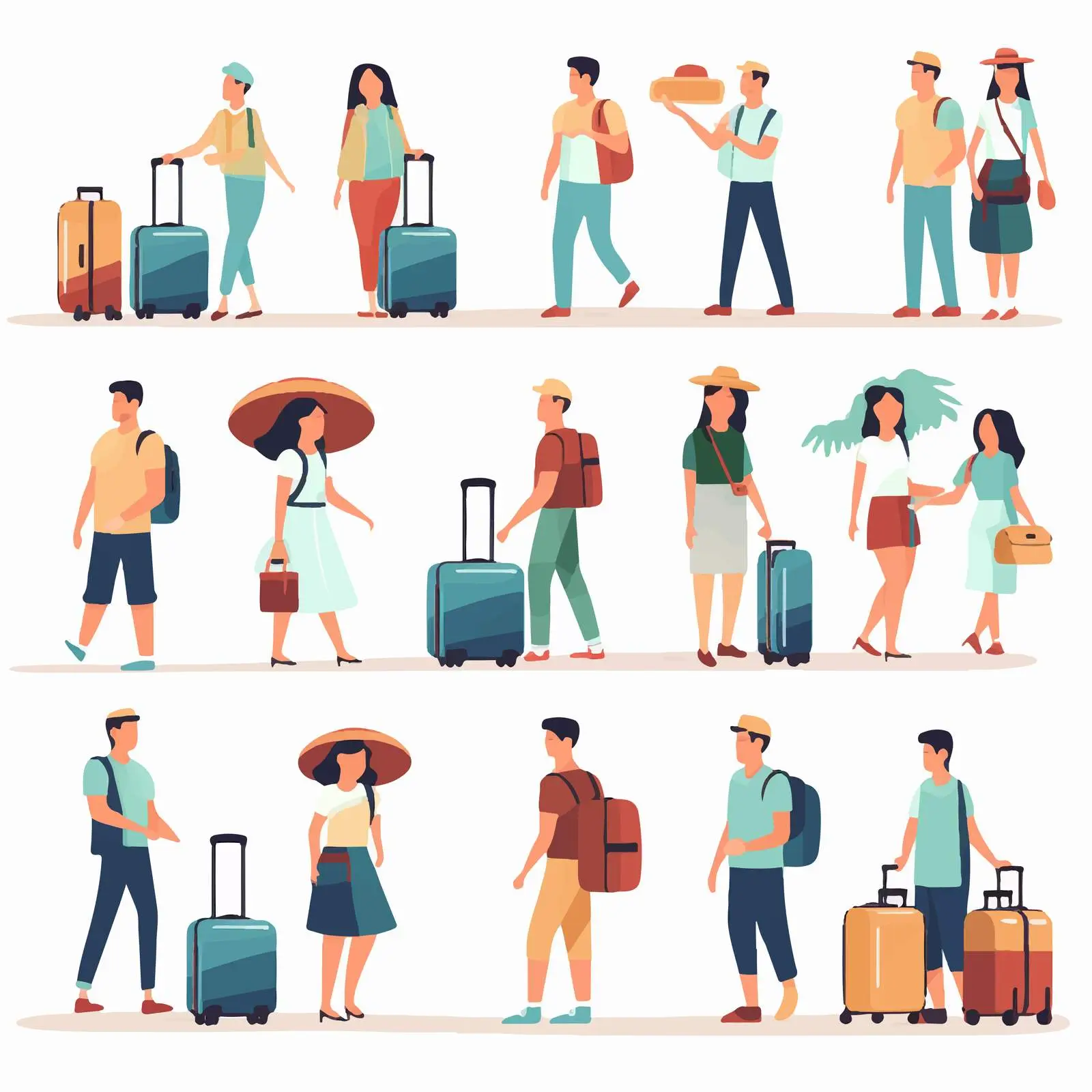 Families and Couples Traveling with Luggage Vectors — free download from Dotvec