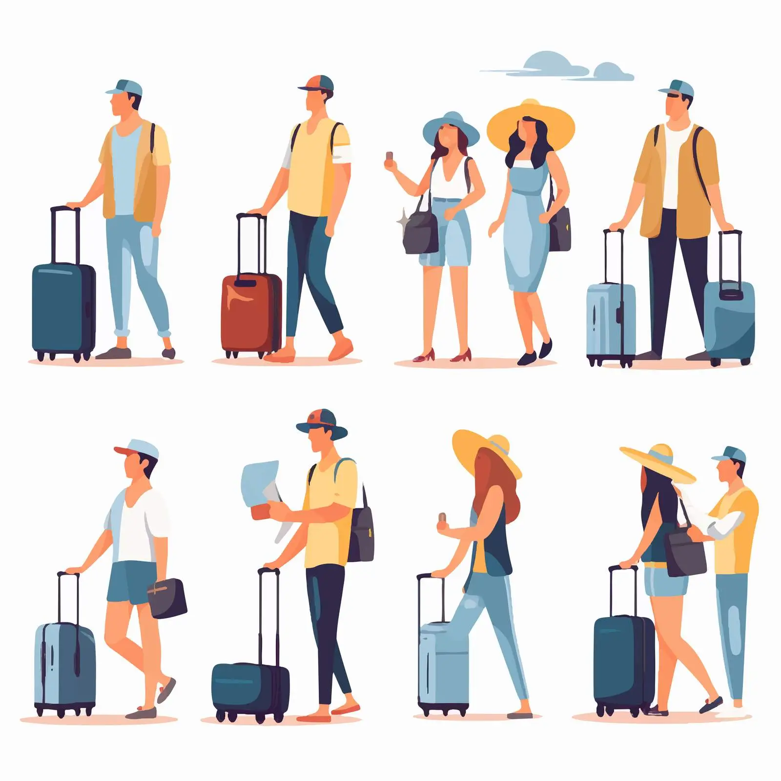 Traveling Tourists with Luggage in Groups — free download from Dotvec
