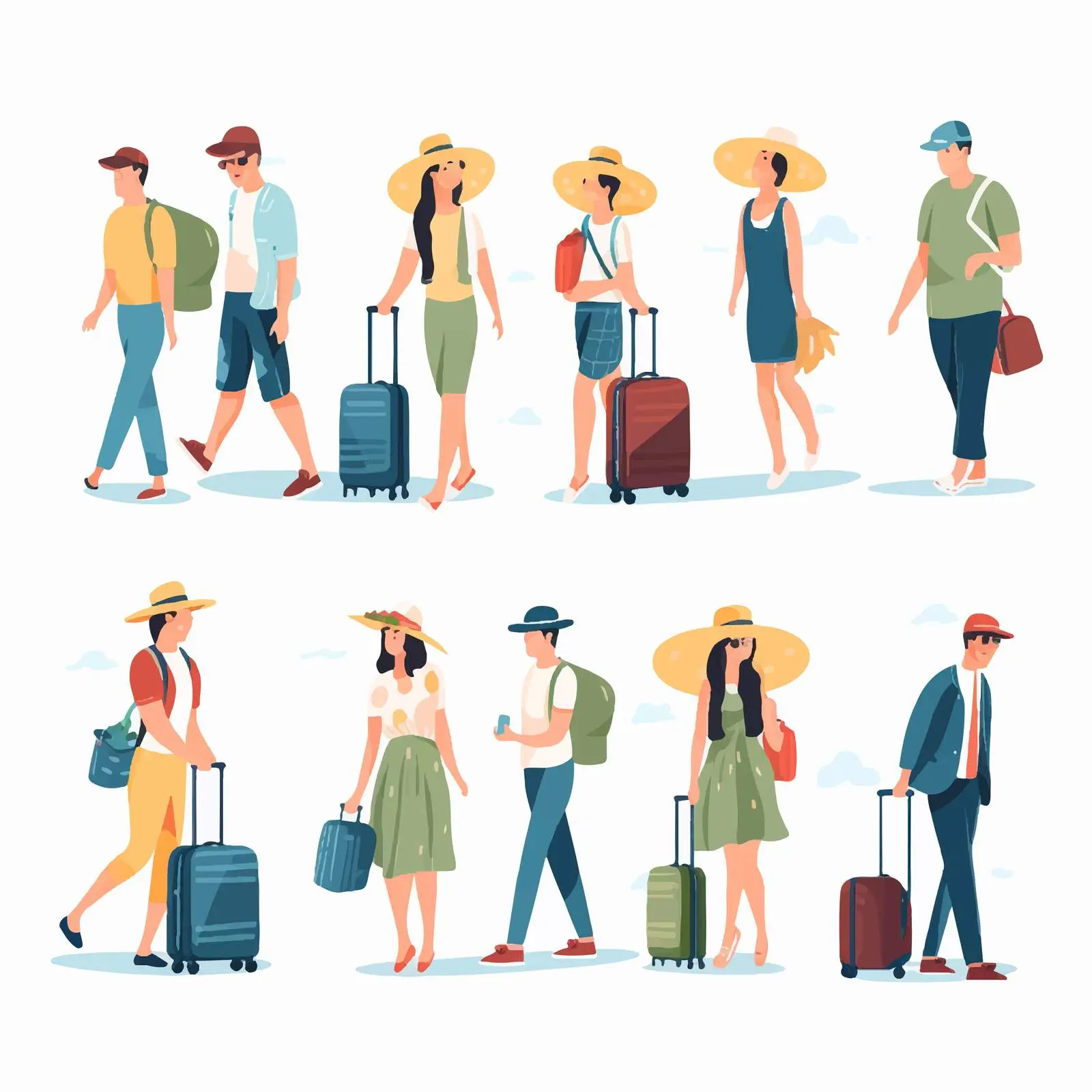 Traveling Tourists with Luggage in Vector Art — free download from Dotvec