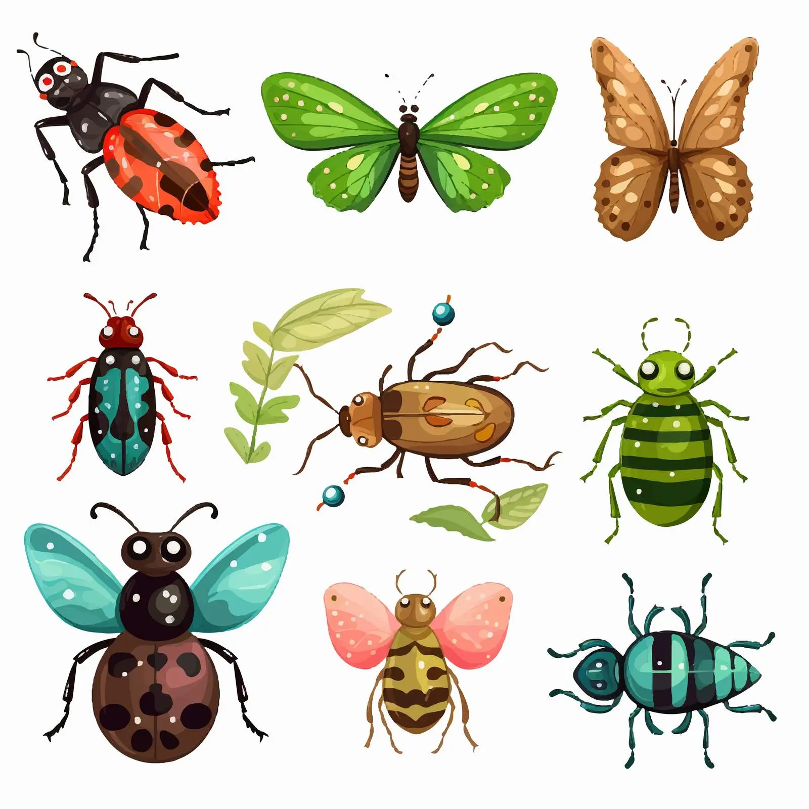 Cartoon Illustration of Insects and Amphibians – free bug image from Dotvec