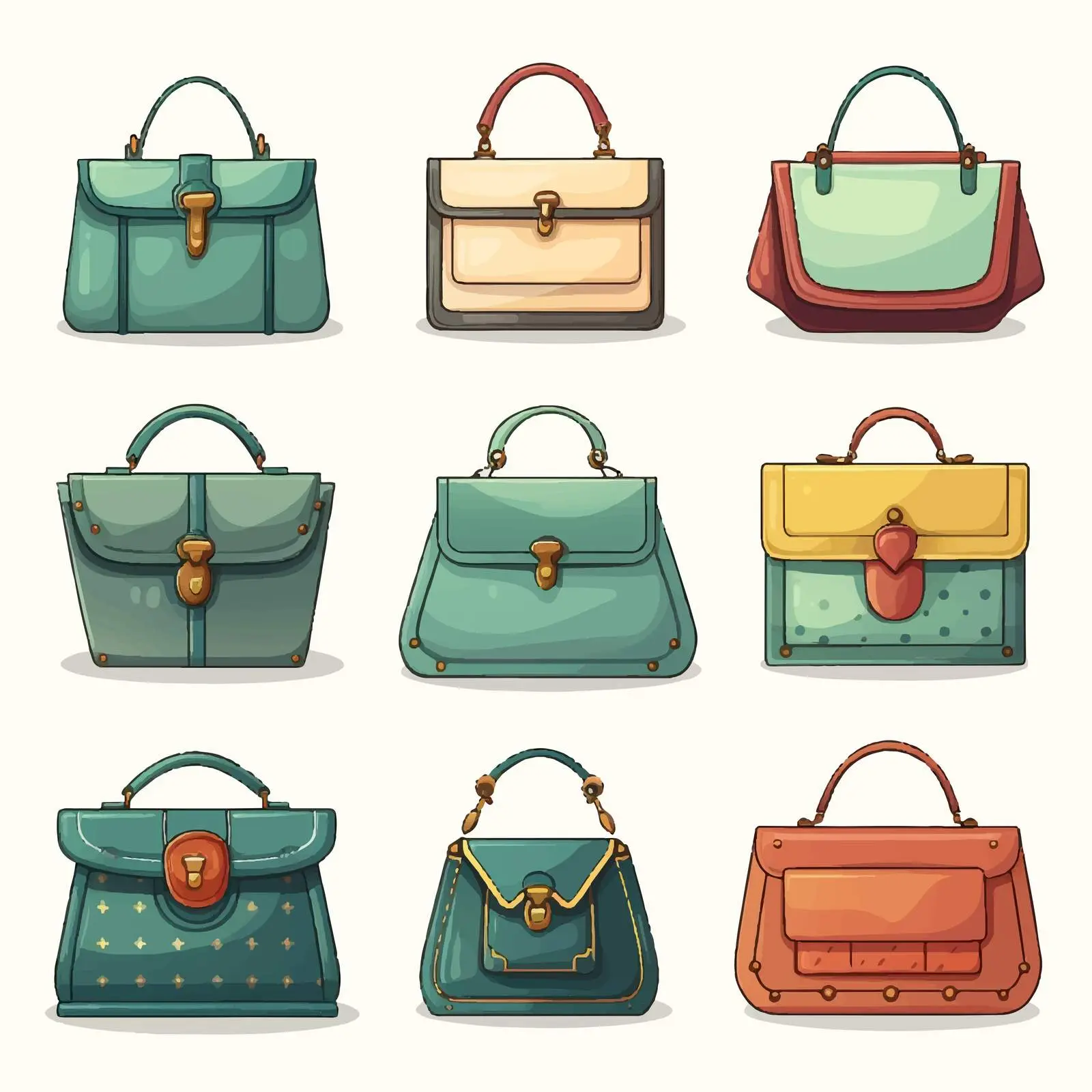 Vintage Cartoon Style Hand Bags Illustration – free colorful bags image from Dotvec