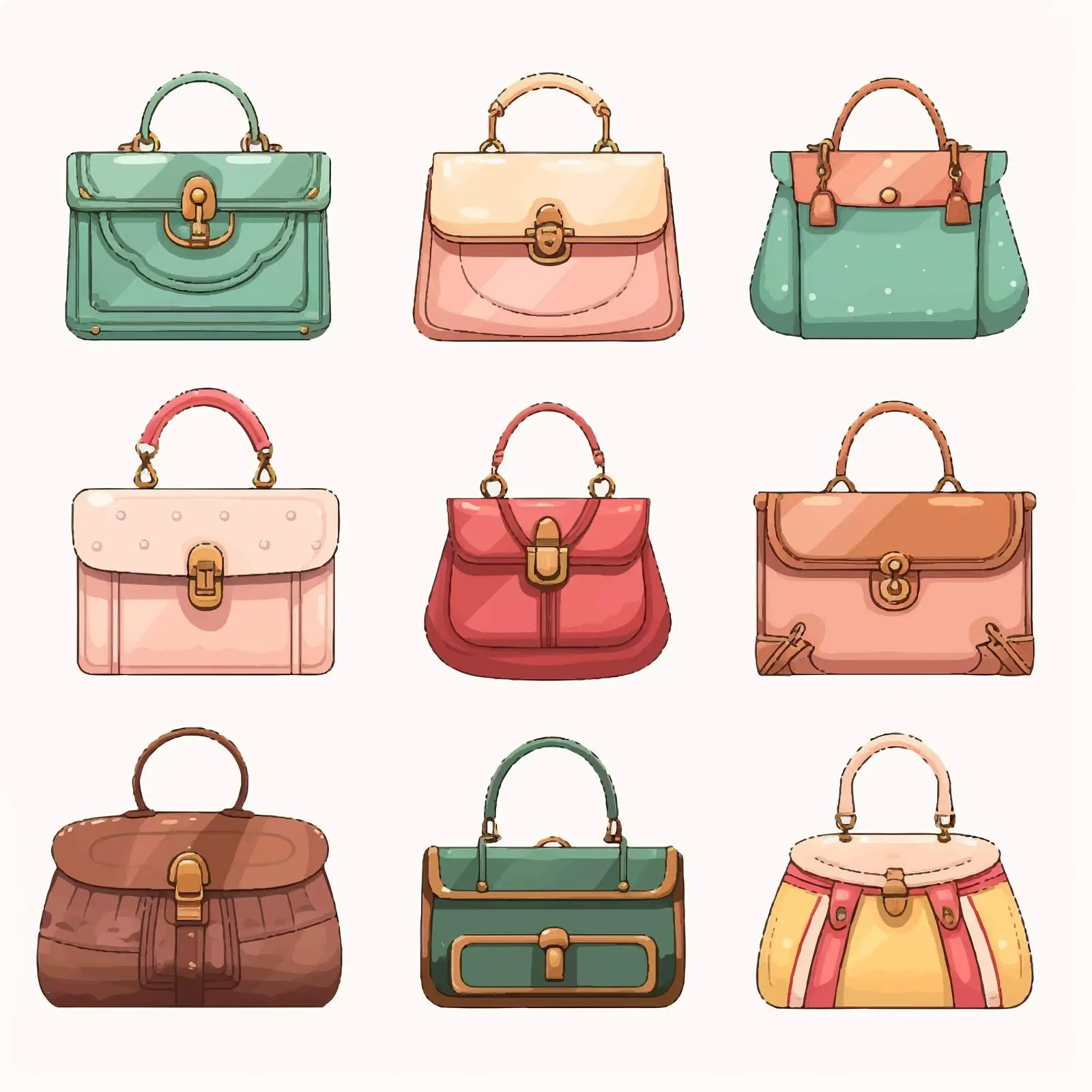 Vintage Hand Bags Cartoon Style Vector Illustration — free download from Dotvec