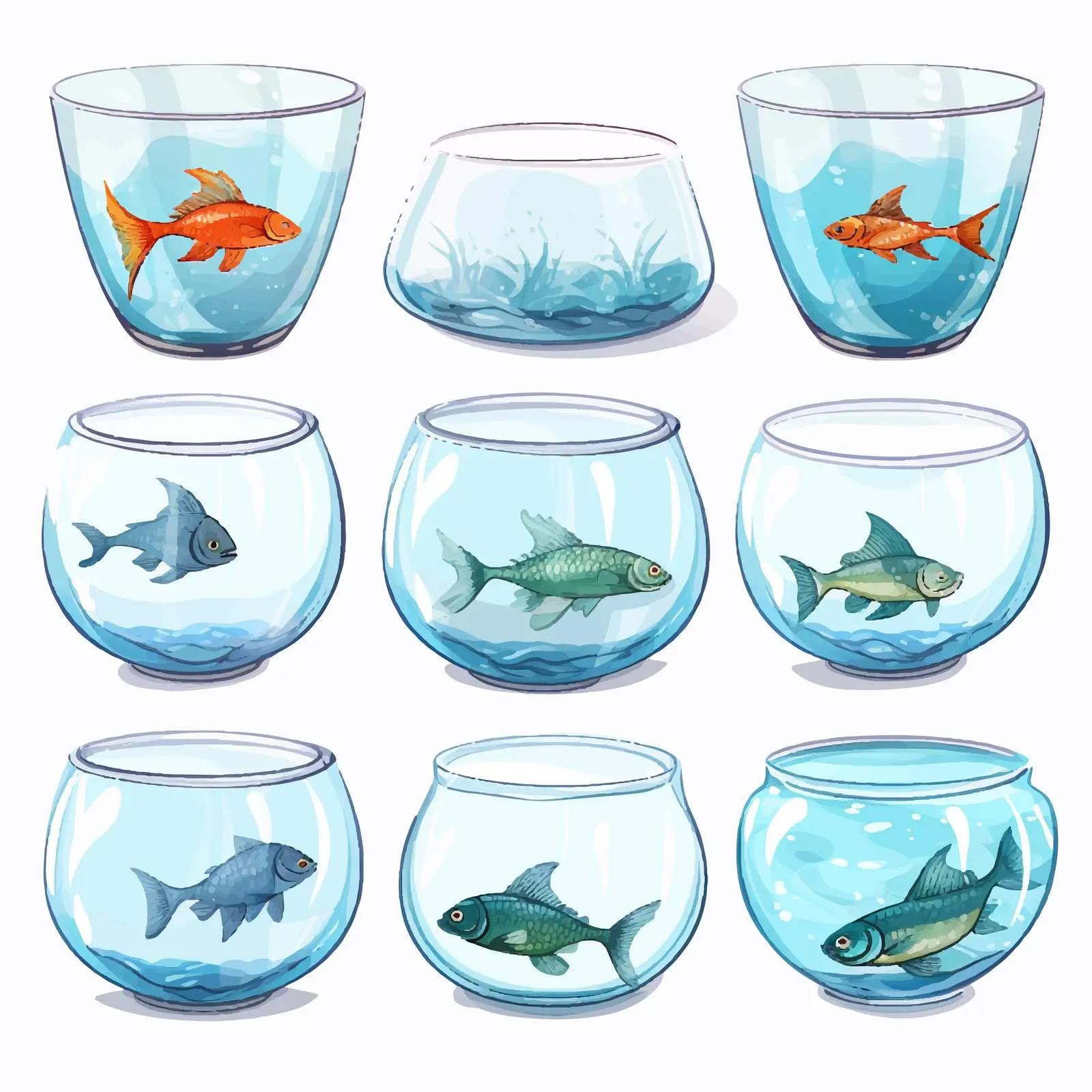 Water Bowls and Fishes on Transparent Background — free download from Dotvec