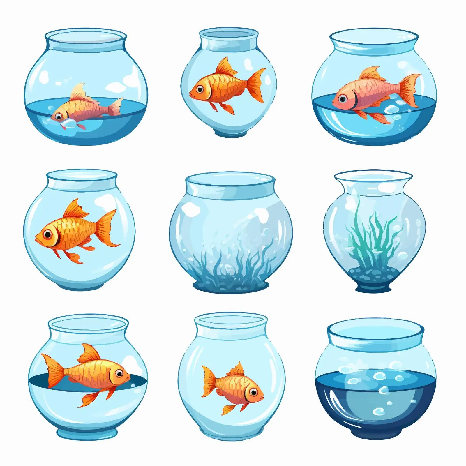 Set of Water Bowls and Fishes Vectors — free download from Dotvec