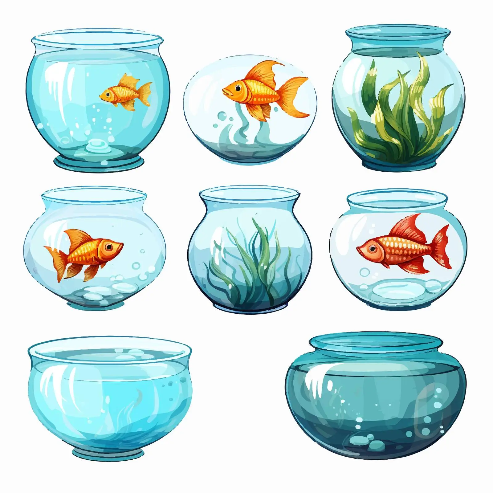Water Bowls with Fish on Transparent Background — free download from Dotvec