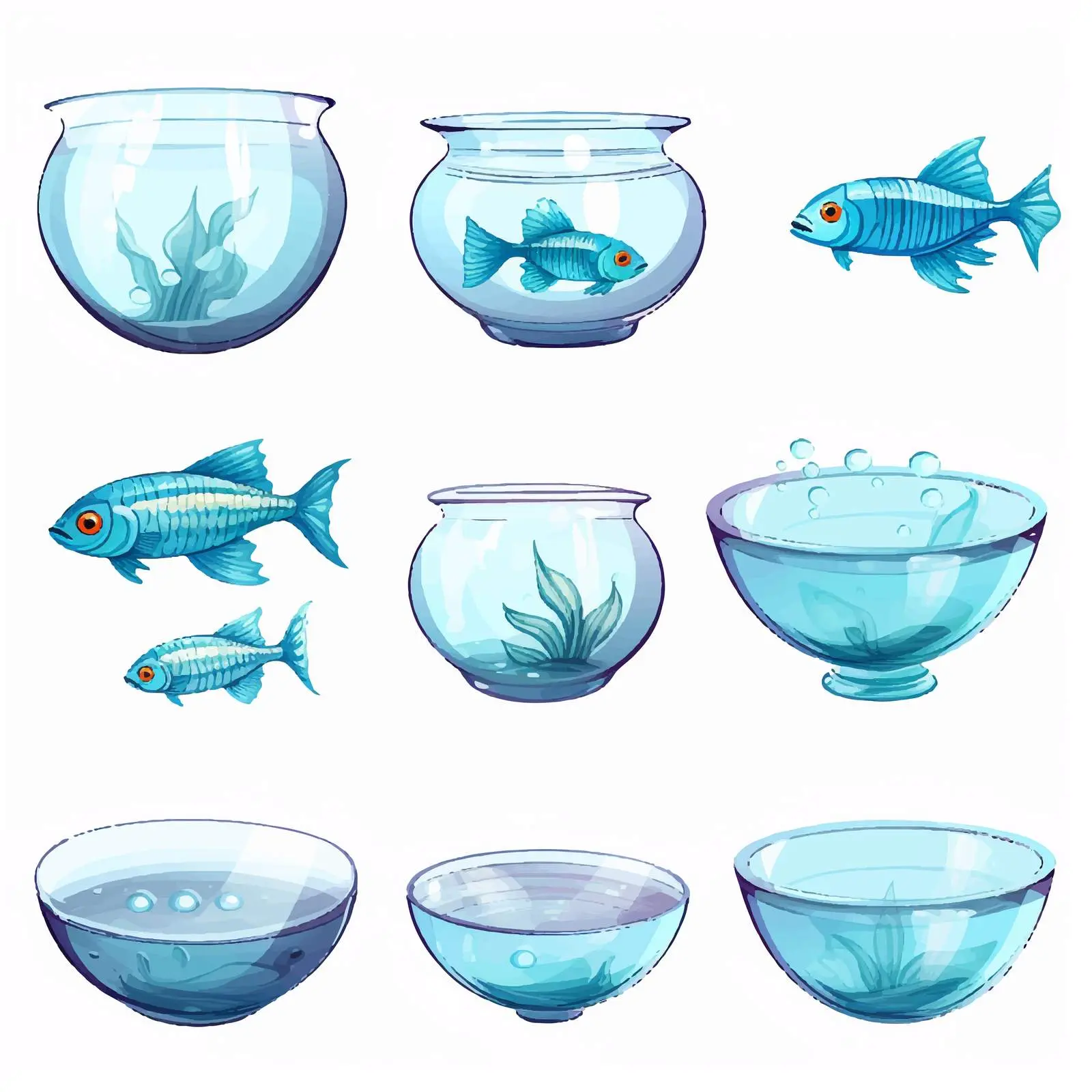 Water Bowls and Fishes on Transparent Background — free download from Dotvec