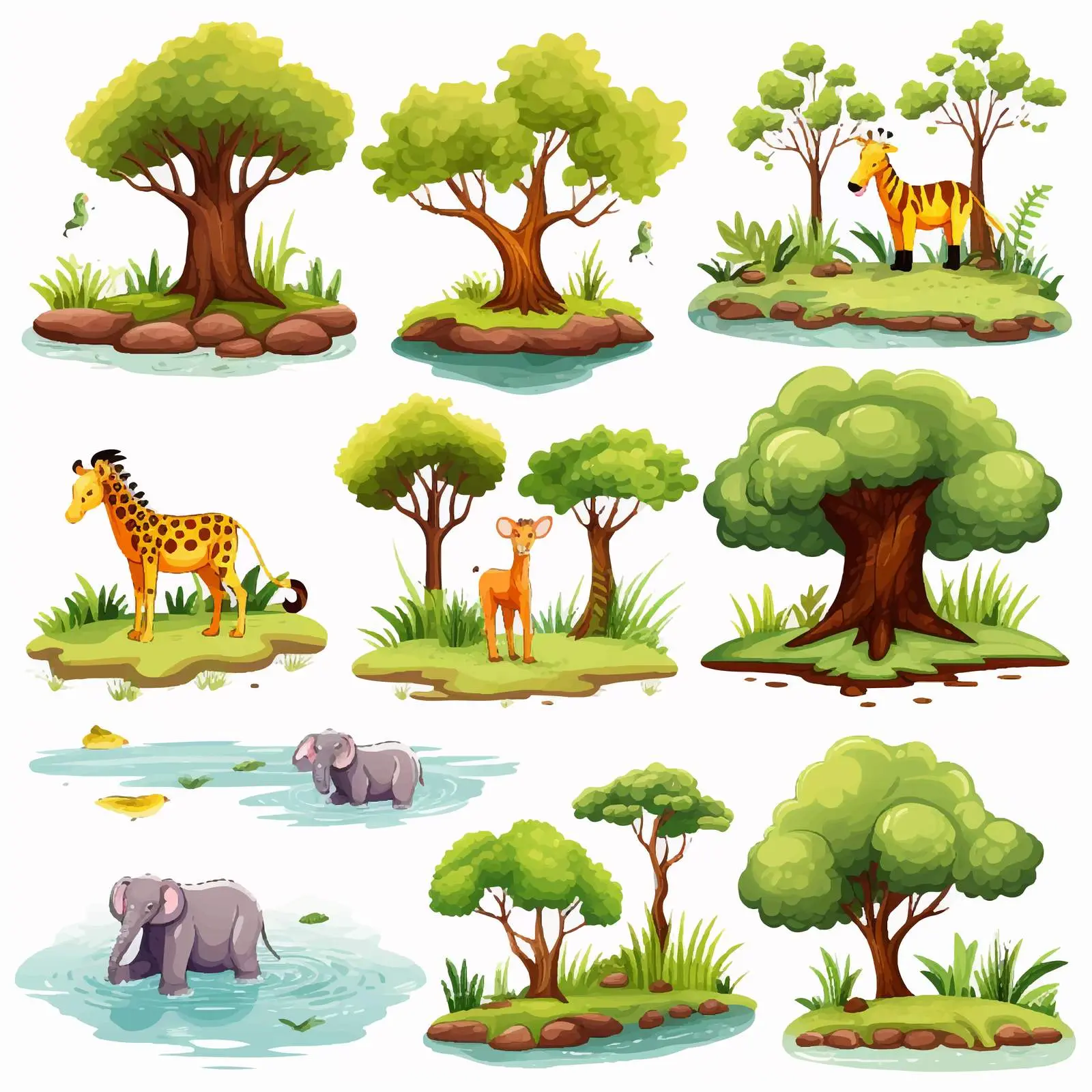 Wild Animals in Park with Pond and Trees — free download from Dotvec