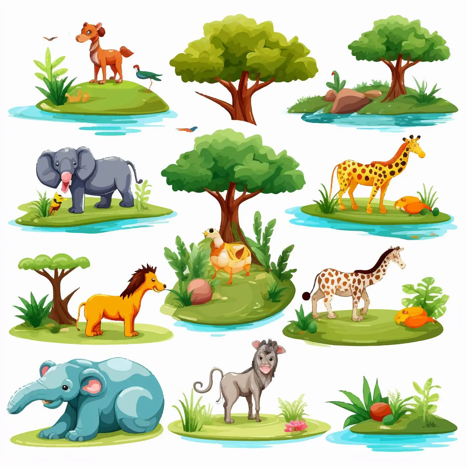 Wild Animals in Park with Pond and Trees — free download from Dotvec