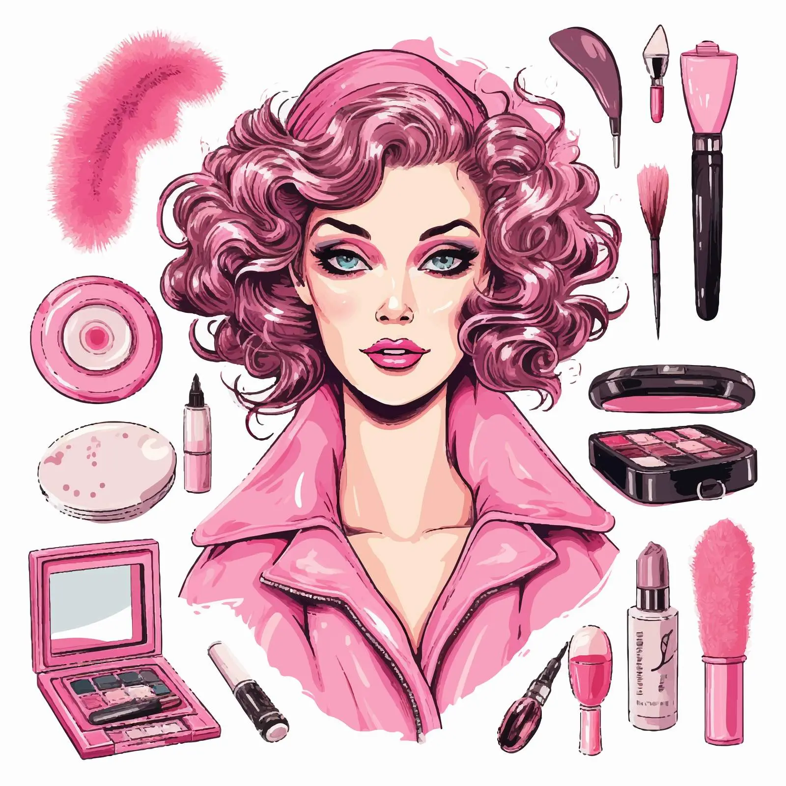 Fashion Portrait of Girl with Makeup Accessories — free download from Dotvec