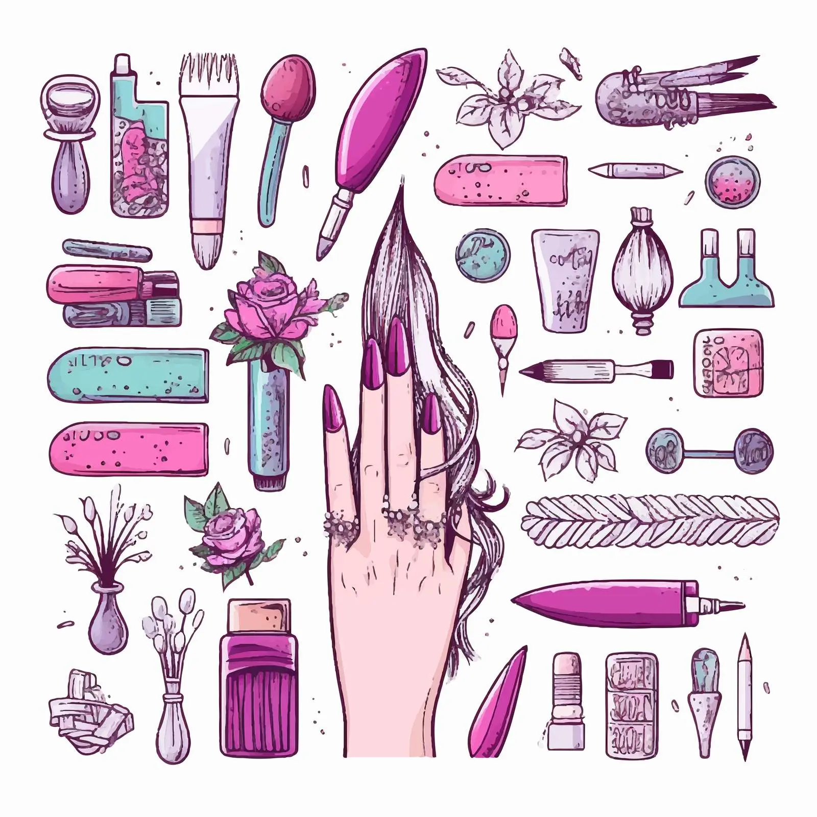 Manicure Concept with Long Nails and Inscriptions — free download from Dotvec