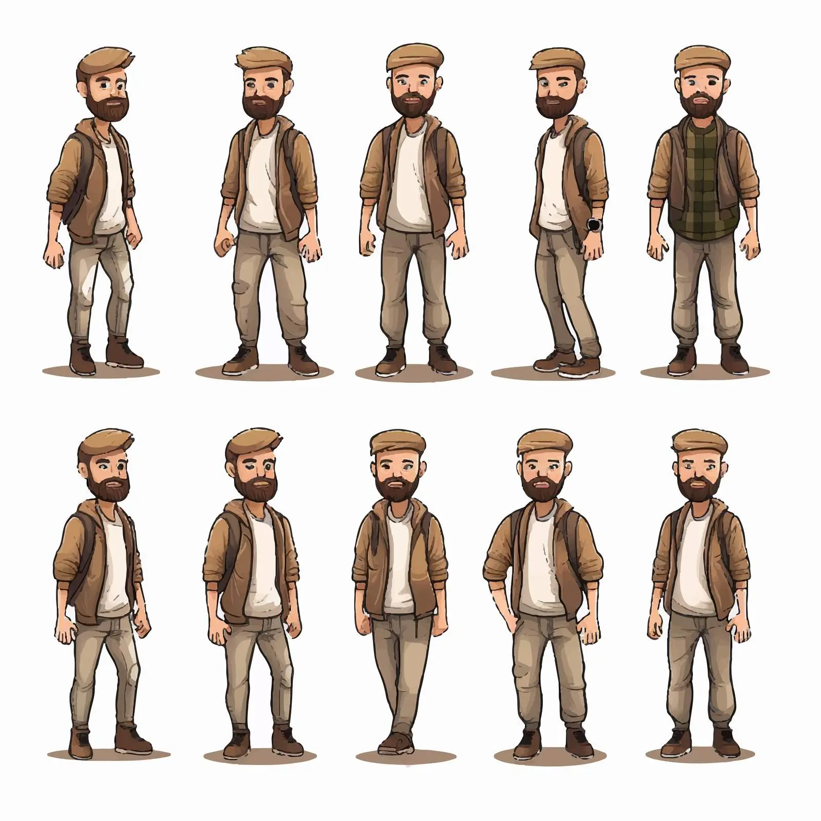Bearded Cartoon Character Animation Vector Art – free unique characters image from Dotvec