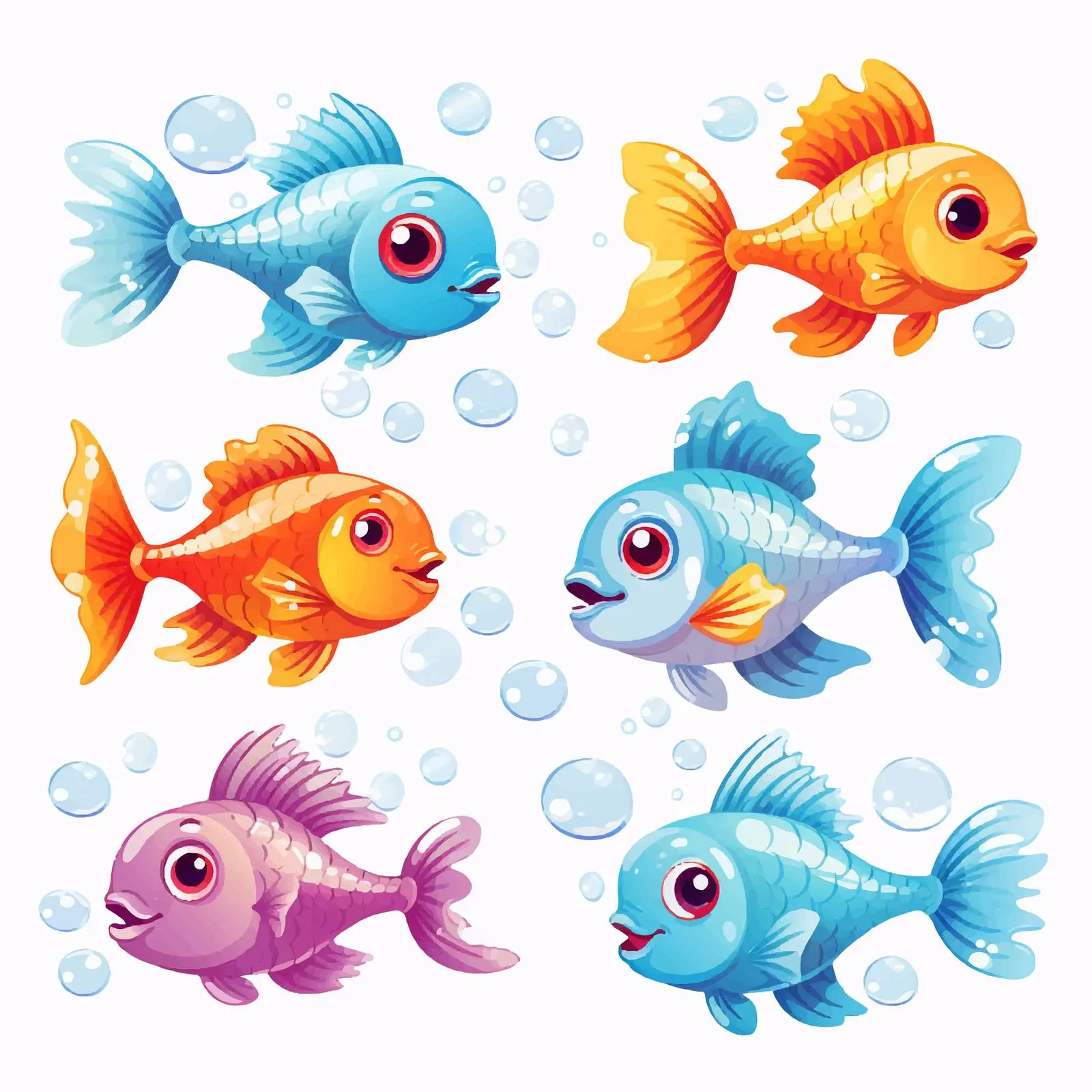 Seven Cartoon Fish Swimming and Blowing Bubbles — free download from Dotvec