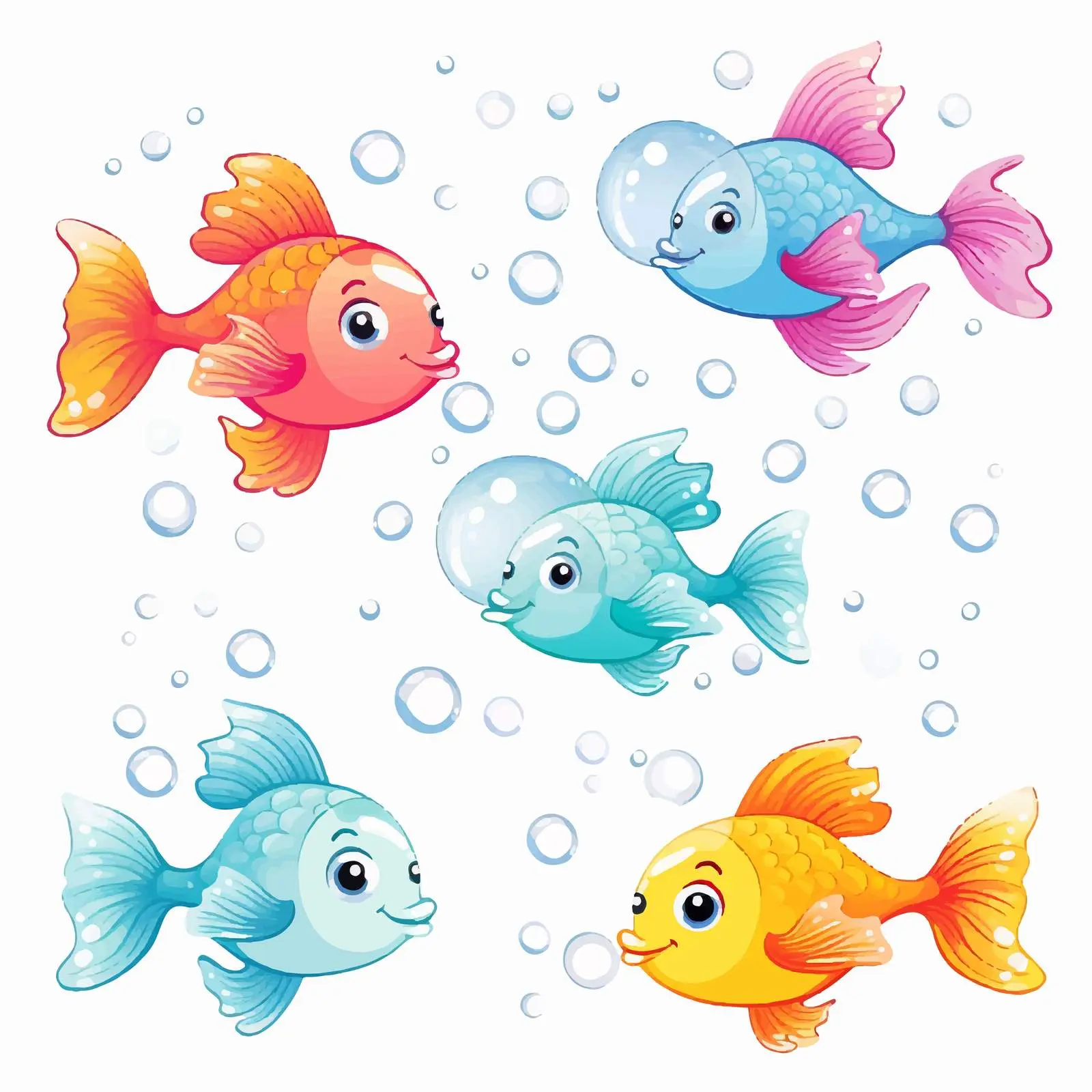 Seven Fish Swimming and Blowing Bubbles — free download from Dotvec