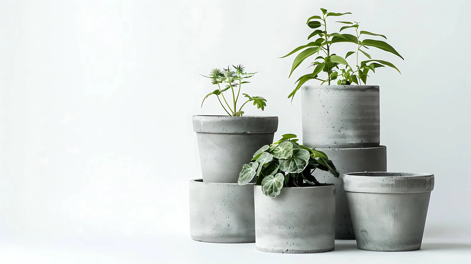 Concrete Plant Pots Stacked Outdoors — free download from Dotvec