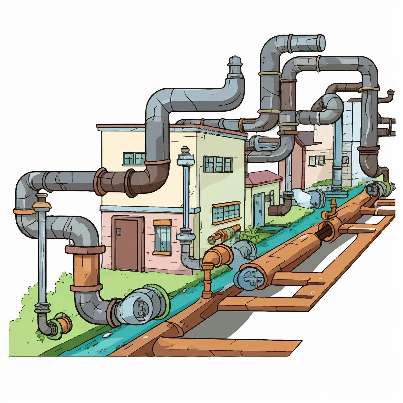 Sewer Pipe System Household Illustration Vector — free download from Dotvec