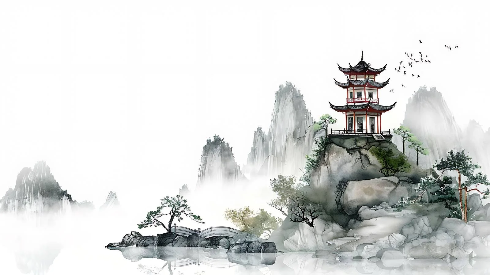 Shaanxi Scenery White Background Image — free download from Dotvec
