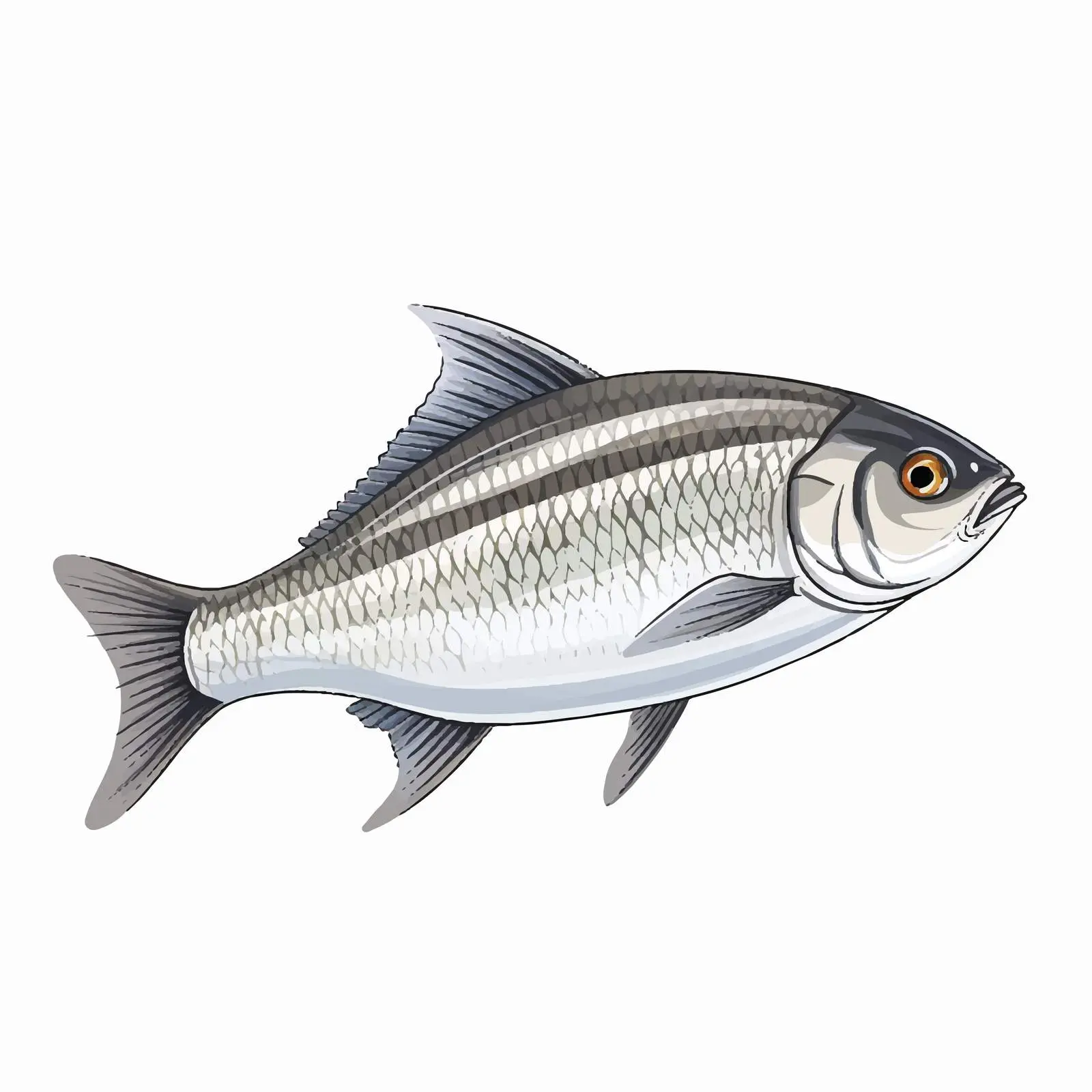 Shad Fish Vector Line Illustration on White Background — free download from Dotvec