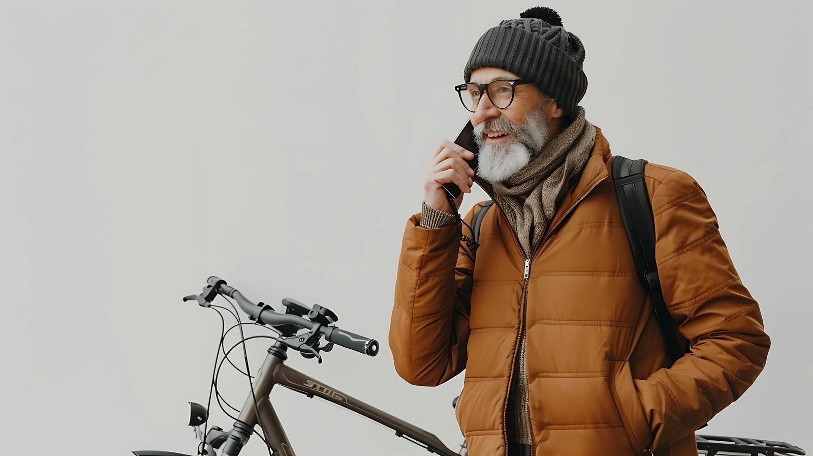 Middle-Aged Man on Shared Bike Making Phone Call — free download from Dotvec