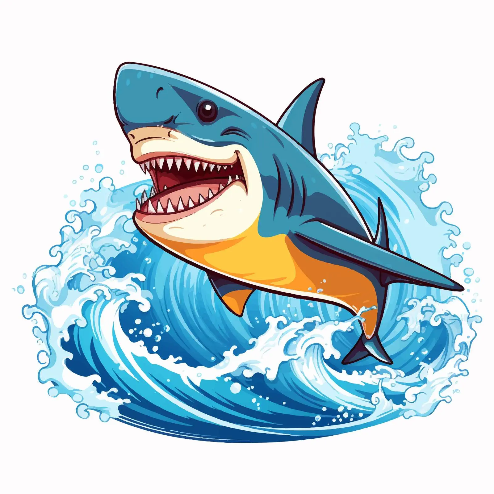 Shark on Surfboard with Ocean Wave Illustration — free download from Dotvec