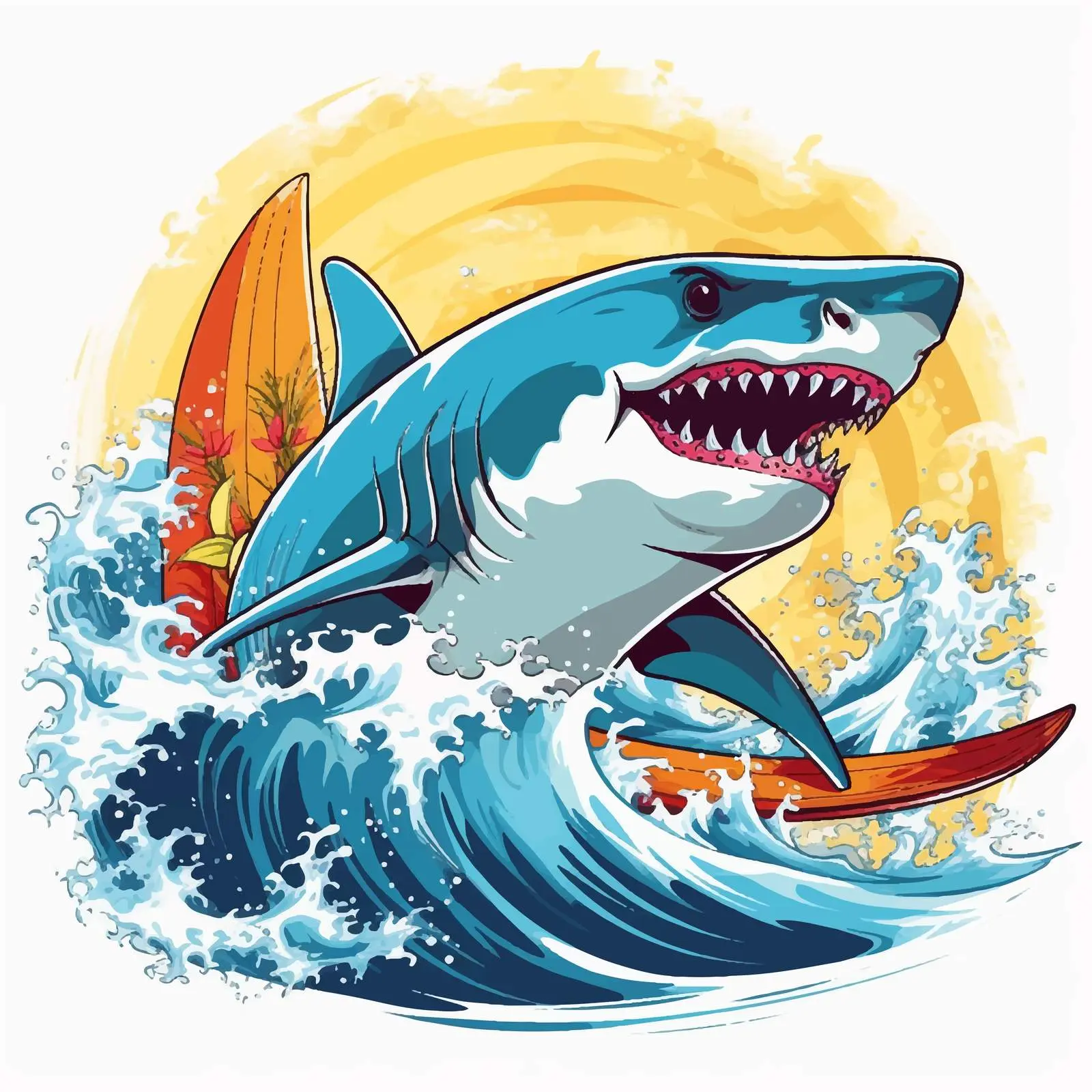 Shark on Surfboard with Ocean Wave — free download from Dotvec