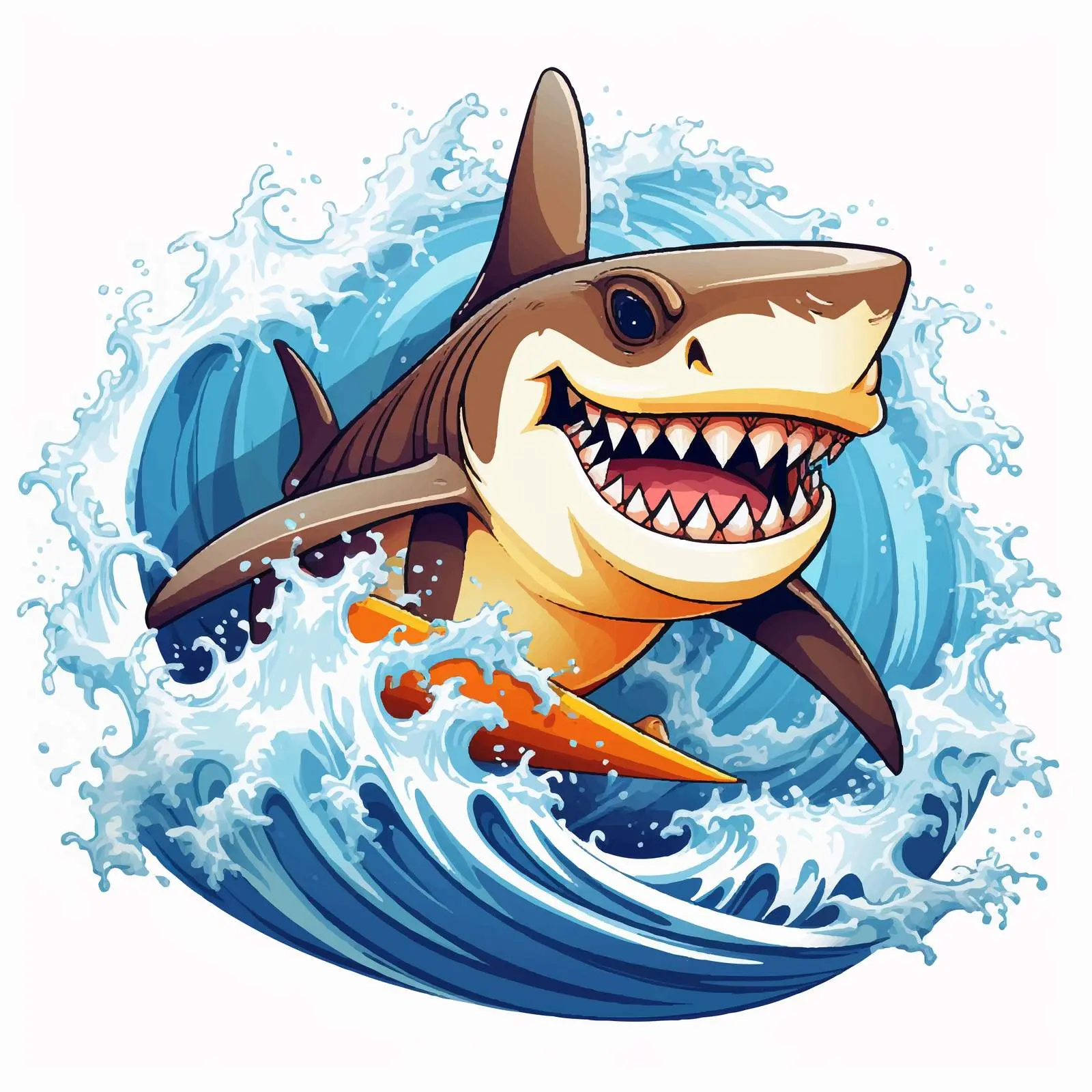Shark on Surfboard Riding Ocean Waves Vector – free adrenaline image from Dotvec