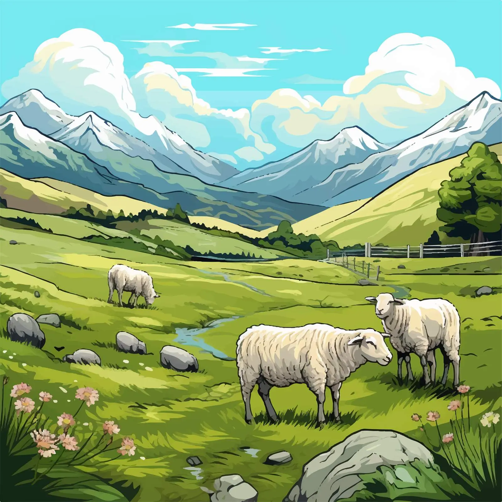 Cartoon Sheep in New Zealand Field Vector — free download from Dotvec